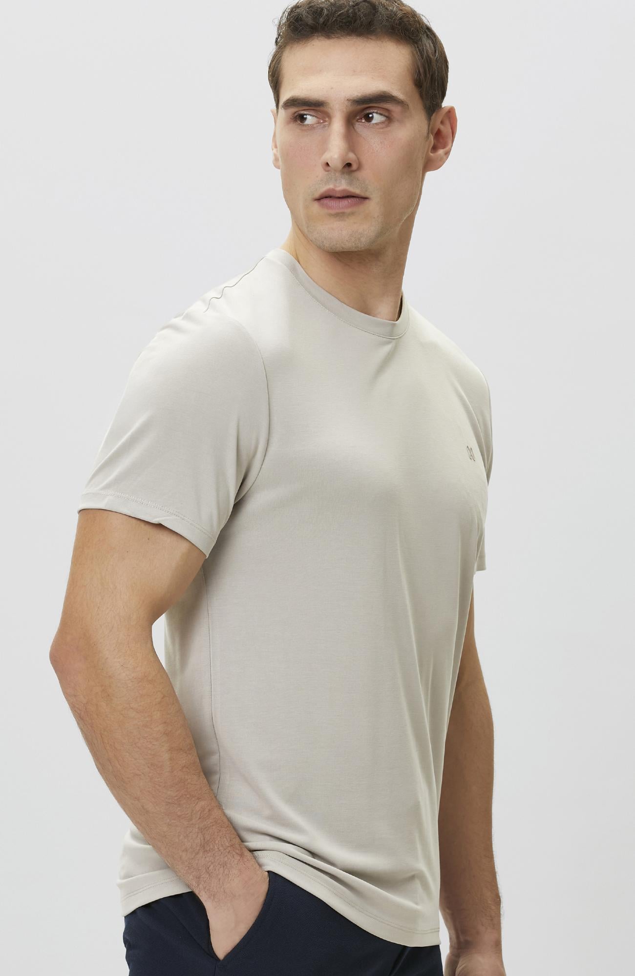 Network Erkek Bej Basic Modal T-shirt