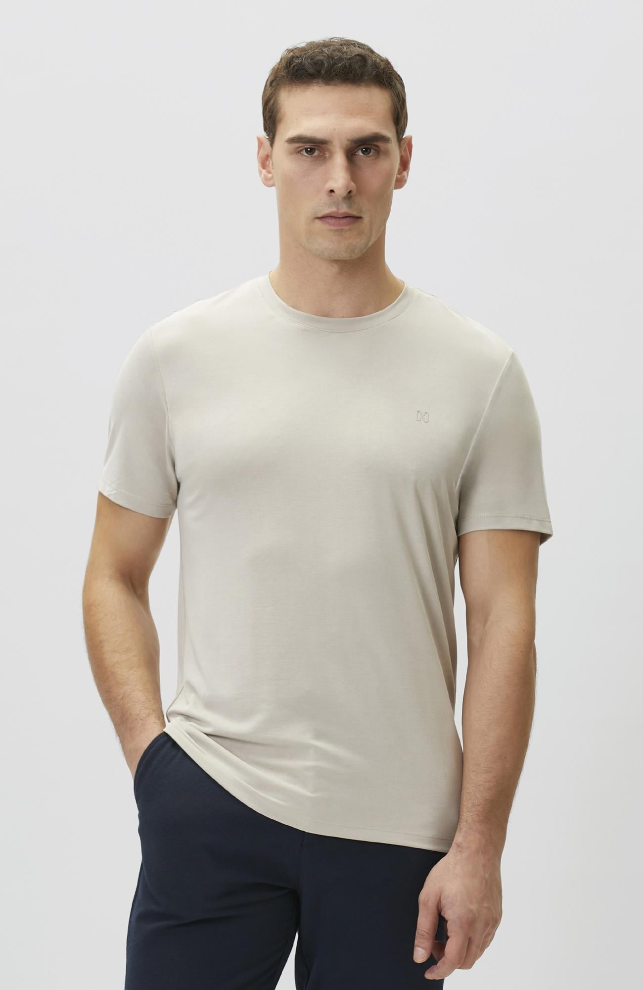 Network Erkek Bej Basic Modal T-shirt