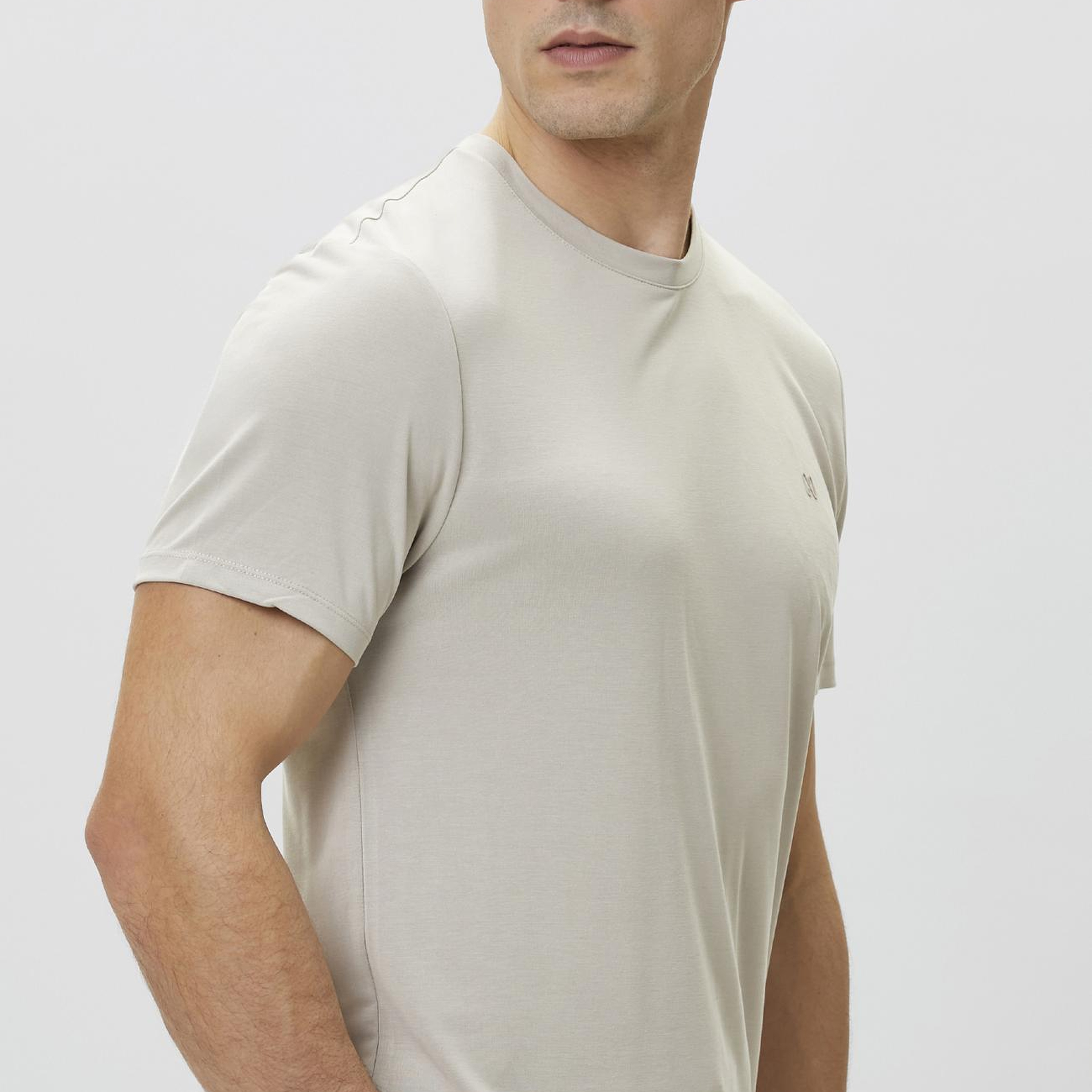Network Erkek Bej Basic Modal T-shirt