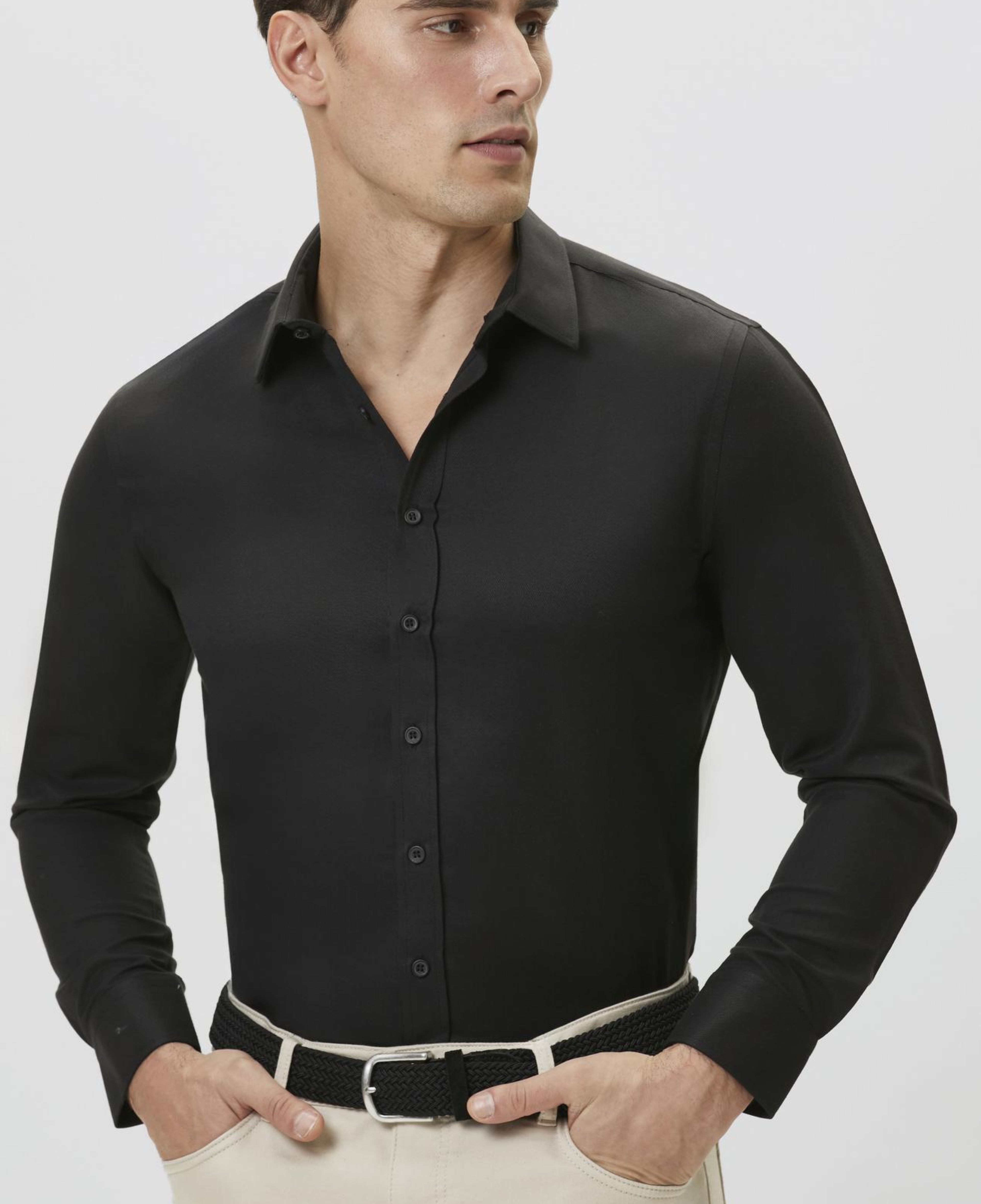 Network Erkek Slim Fit Siyah Diyagonal Cotton Gömlek