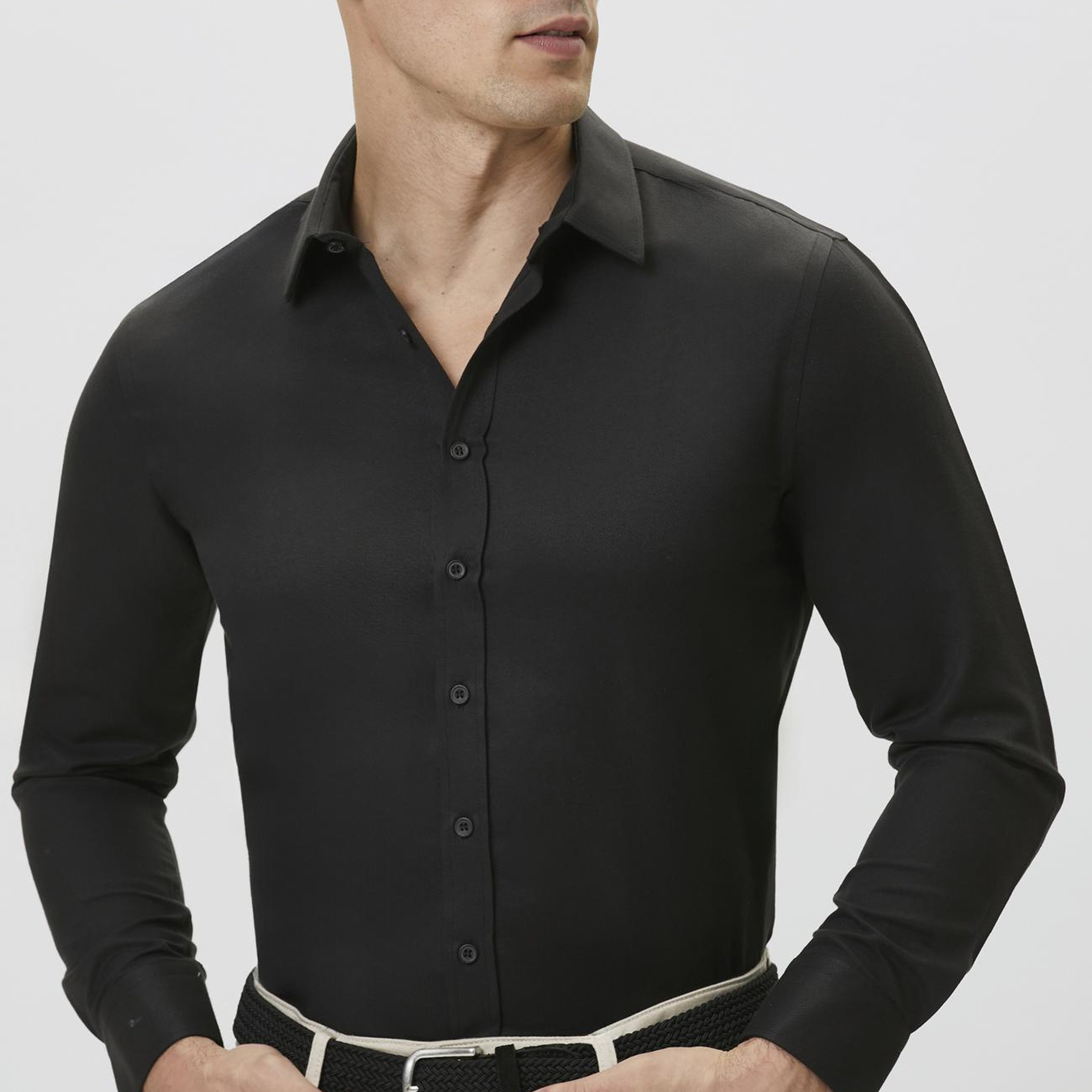Network Erkek Slim Fit Siyah Diyagonal Cotton Gömlek