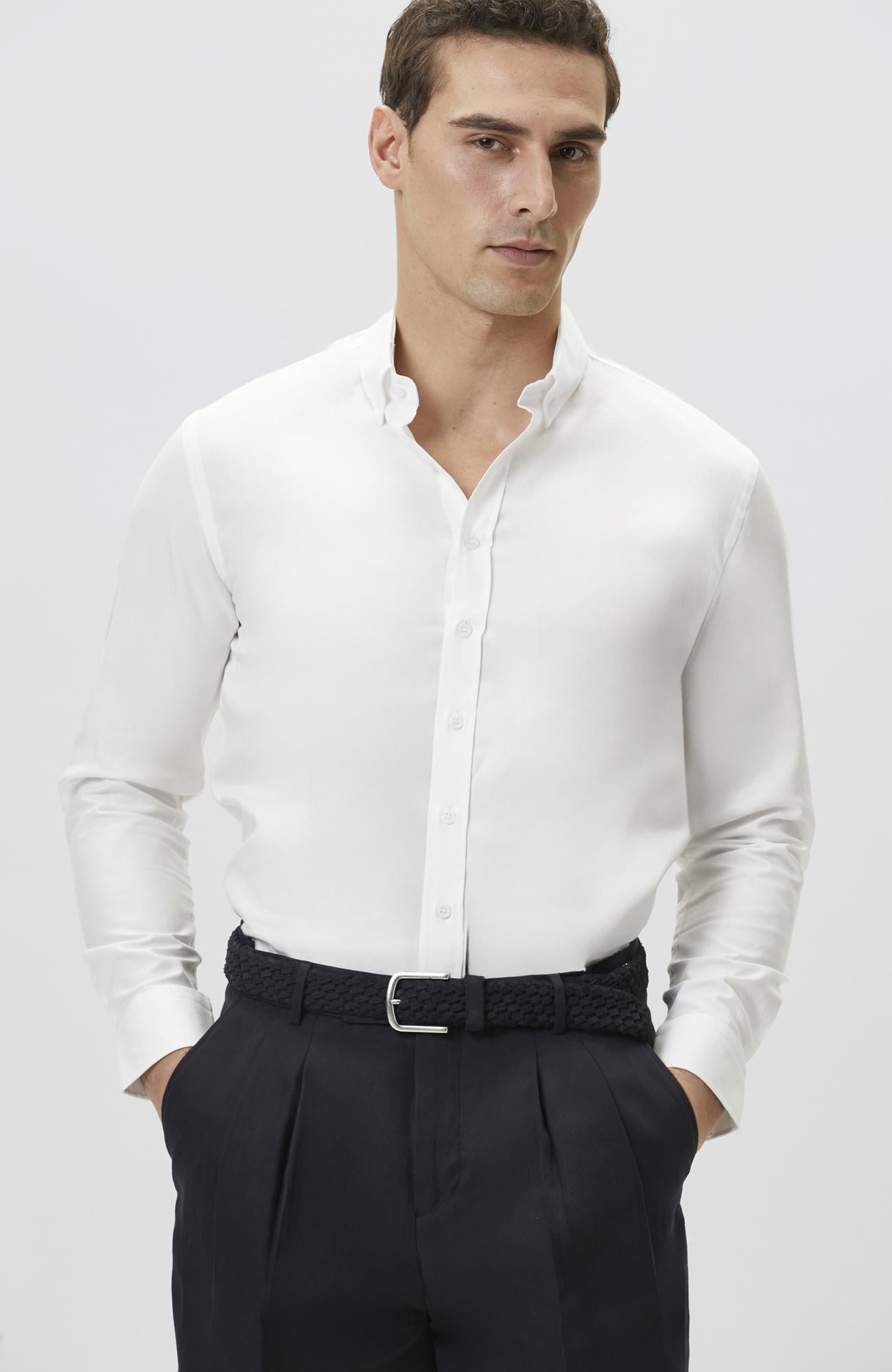 Network Erkek Slim Fit Beyaz Oxford Gömlek