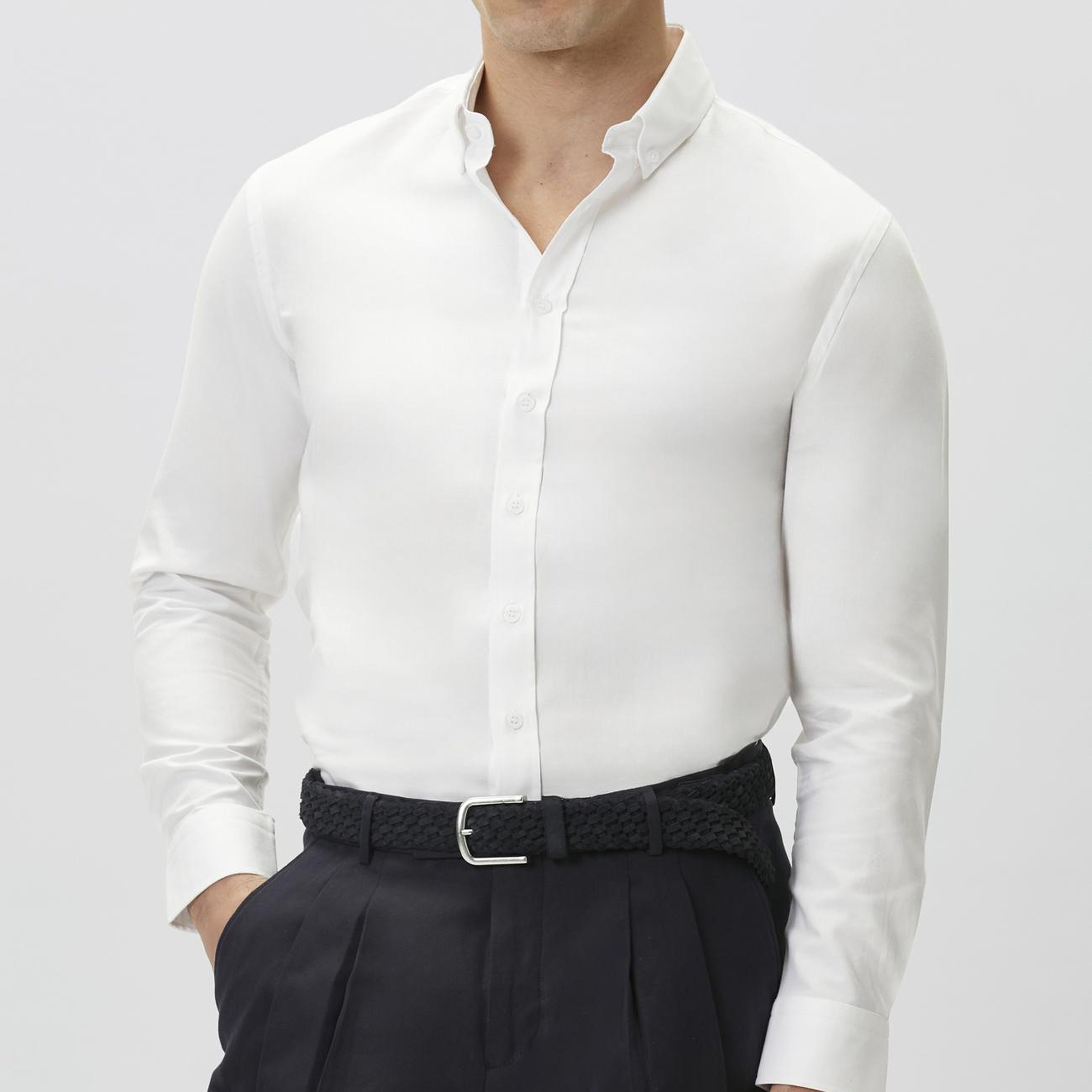 Network Erkek Slim Fit Beyaz Oxford Gömlek