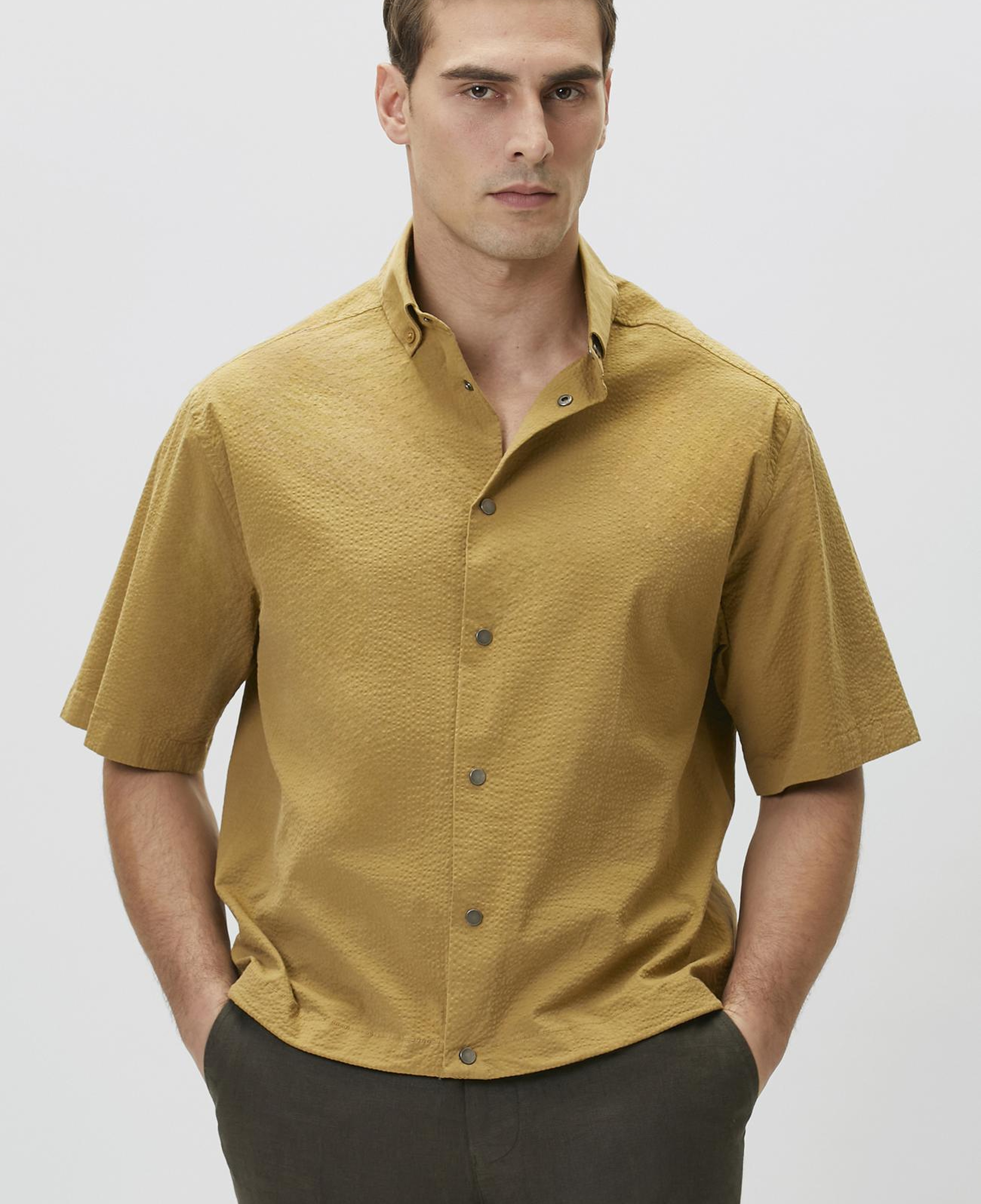 Network Erkek Relaxed Fit Yağ Yeşili Gofreli Gömlek