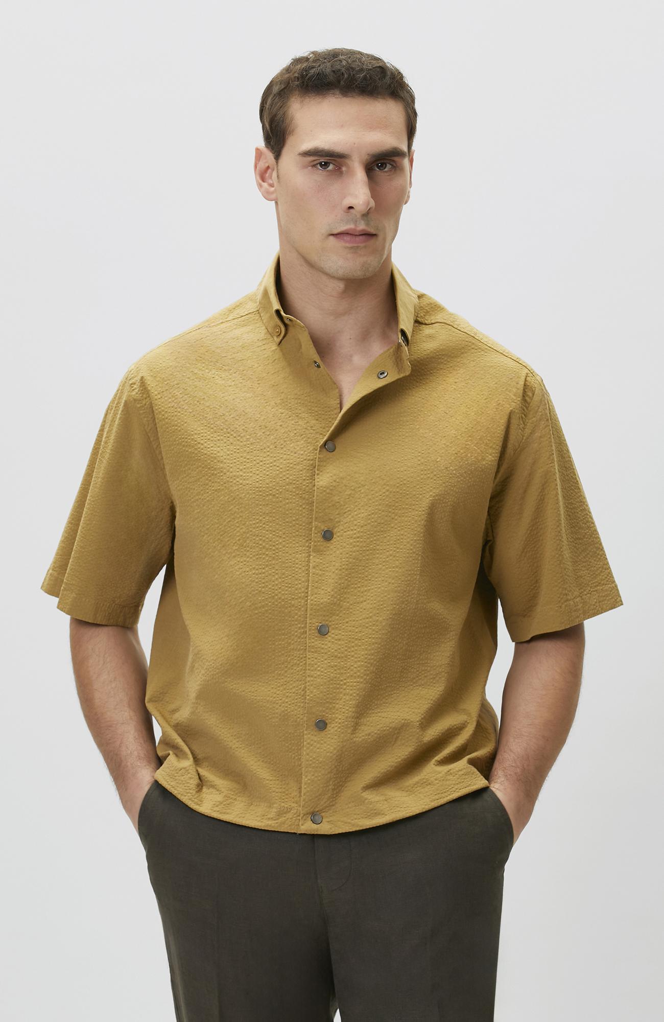Network Erkek Relaxed Fit Yağ Yeşili Gofreli Gömlek