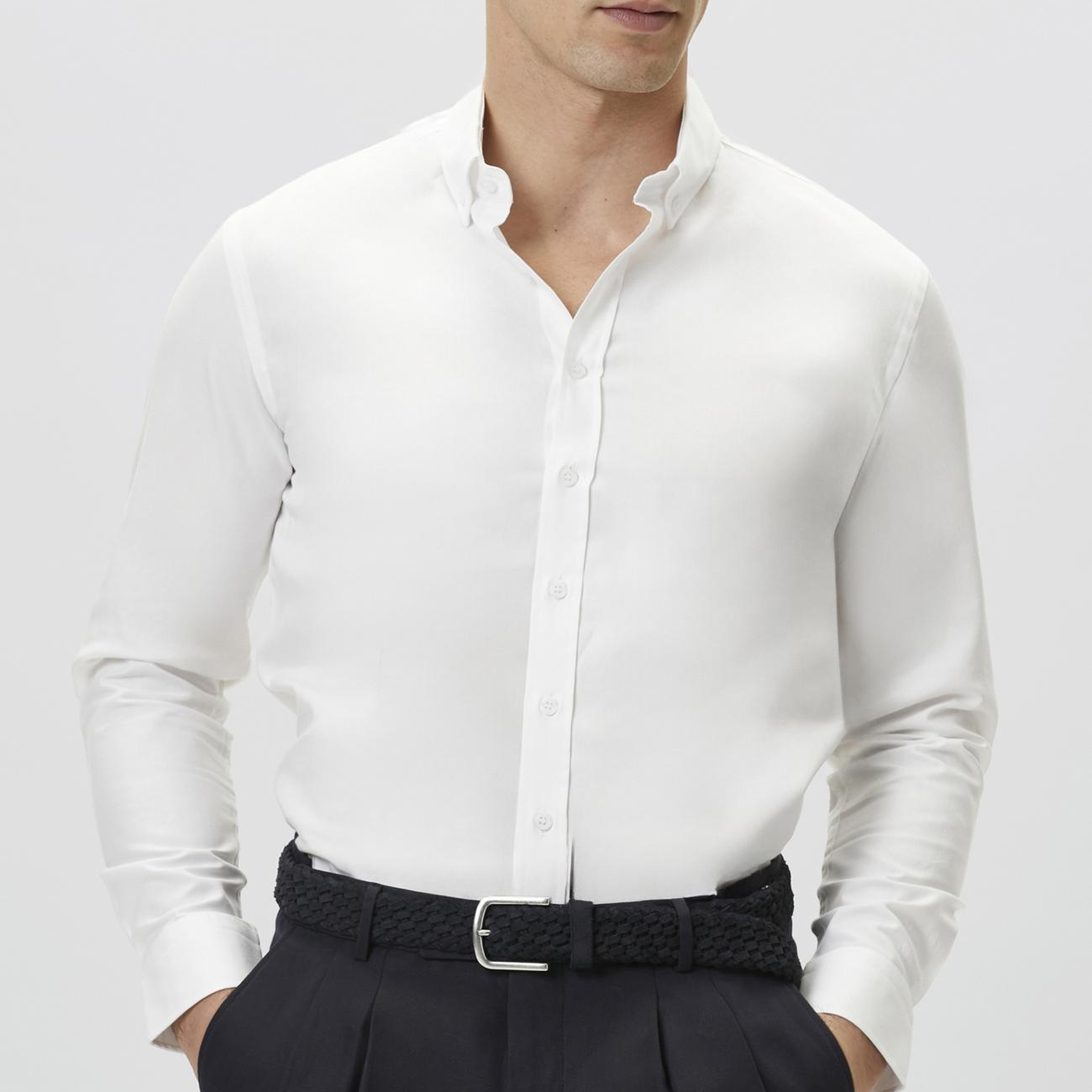 Network Erkek Slim Fit Beyaz Oxford Gömlek