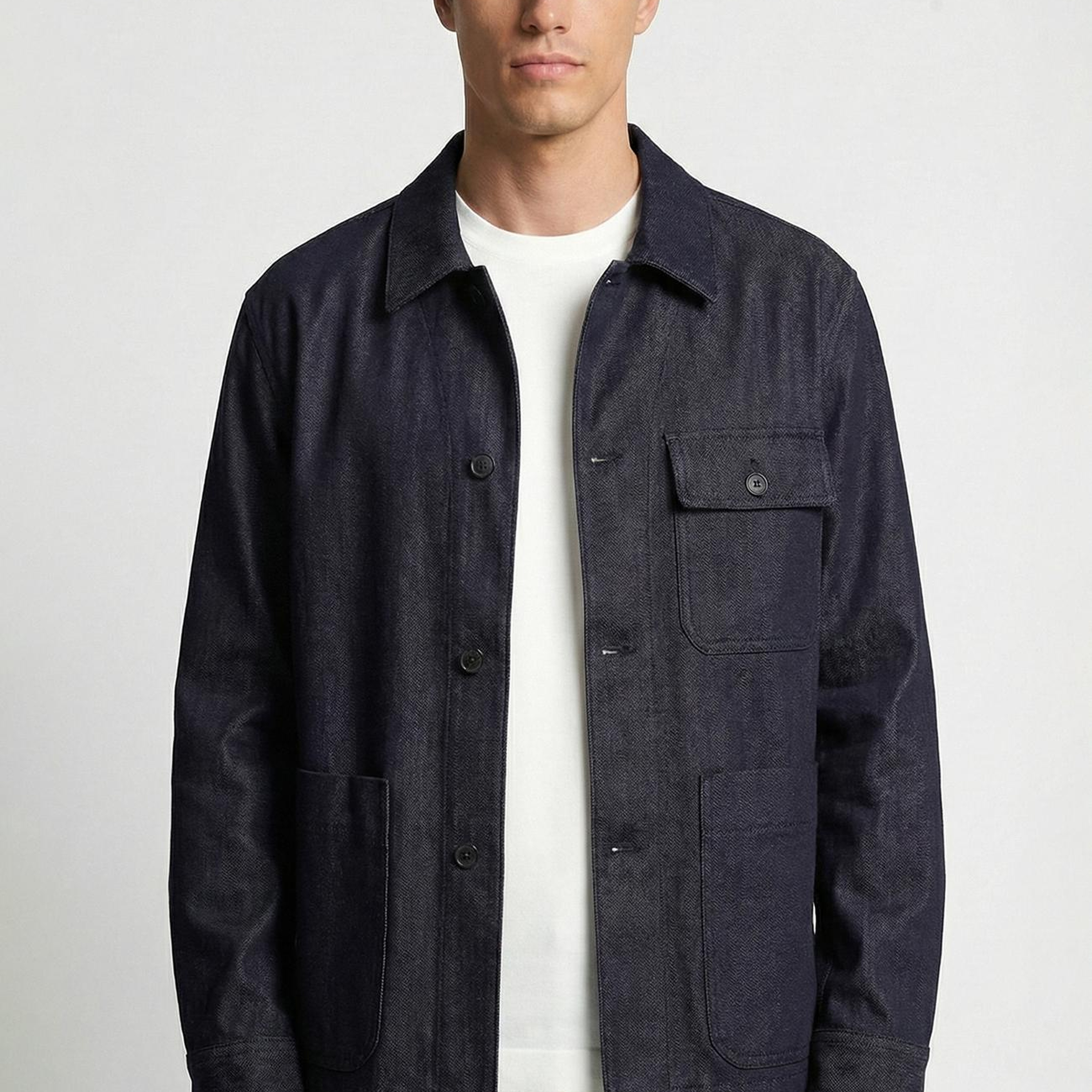 Network Erkek Koyu Lacivert Cep Detaylı Denim Dış Gömlek