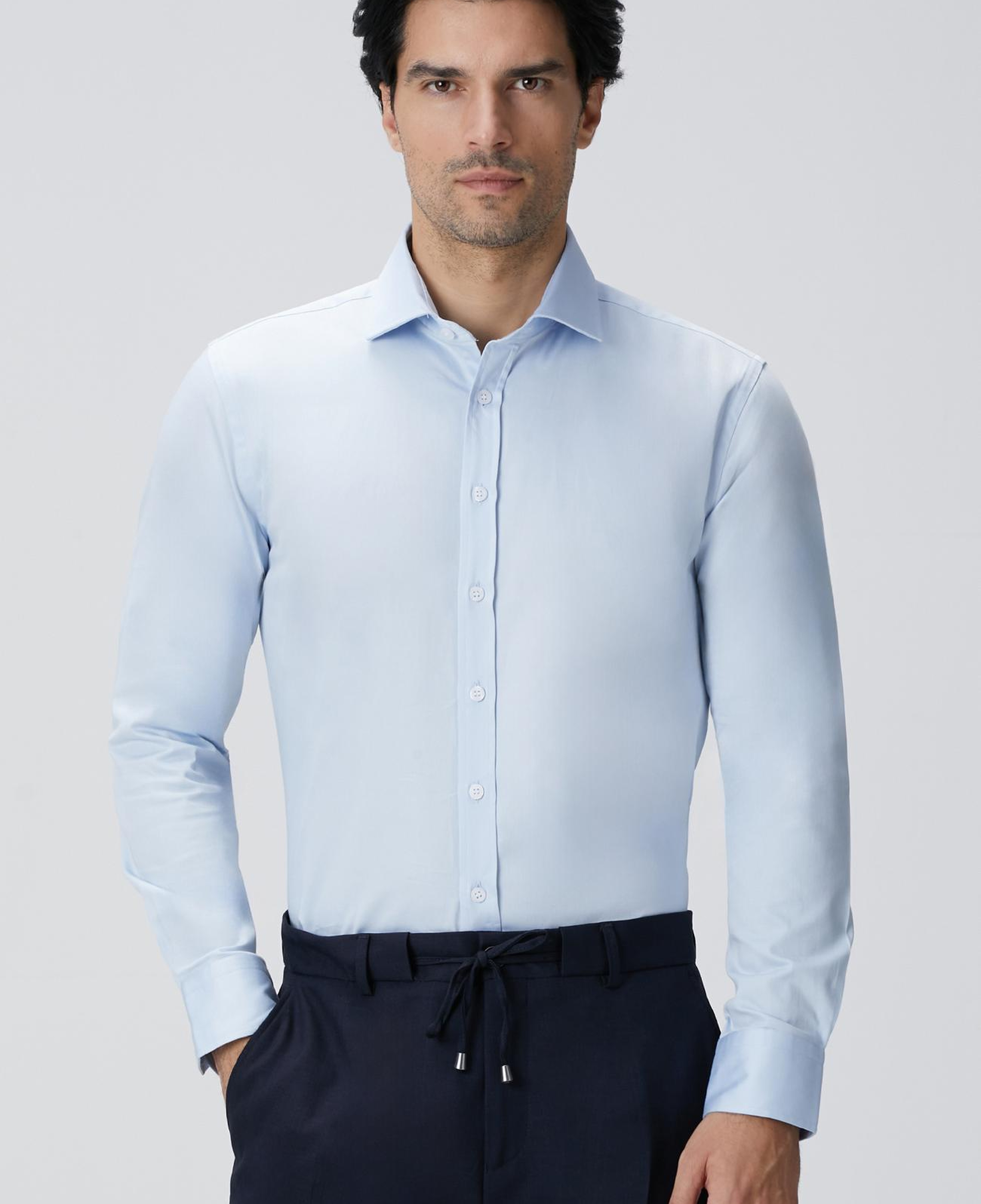 Network Erkek Slim Fit Mavi Pamuk Saten Gömlek