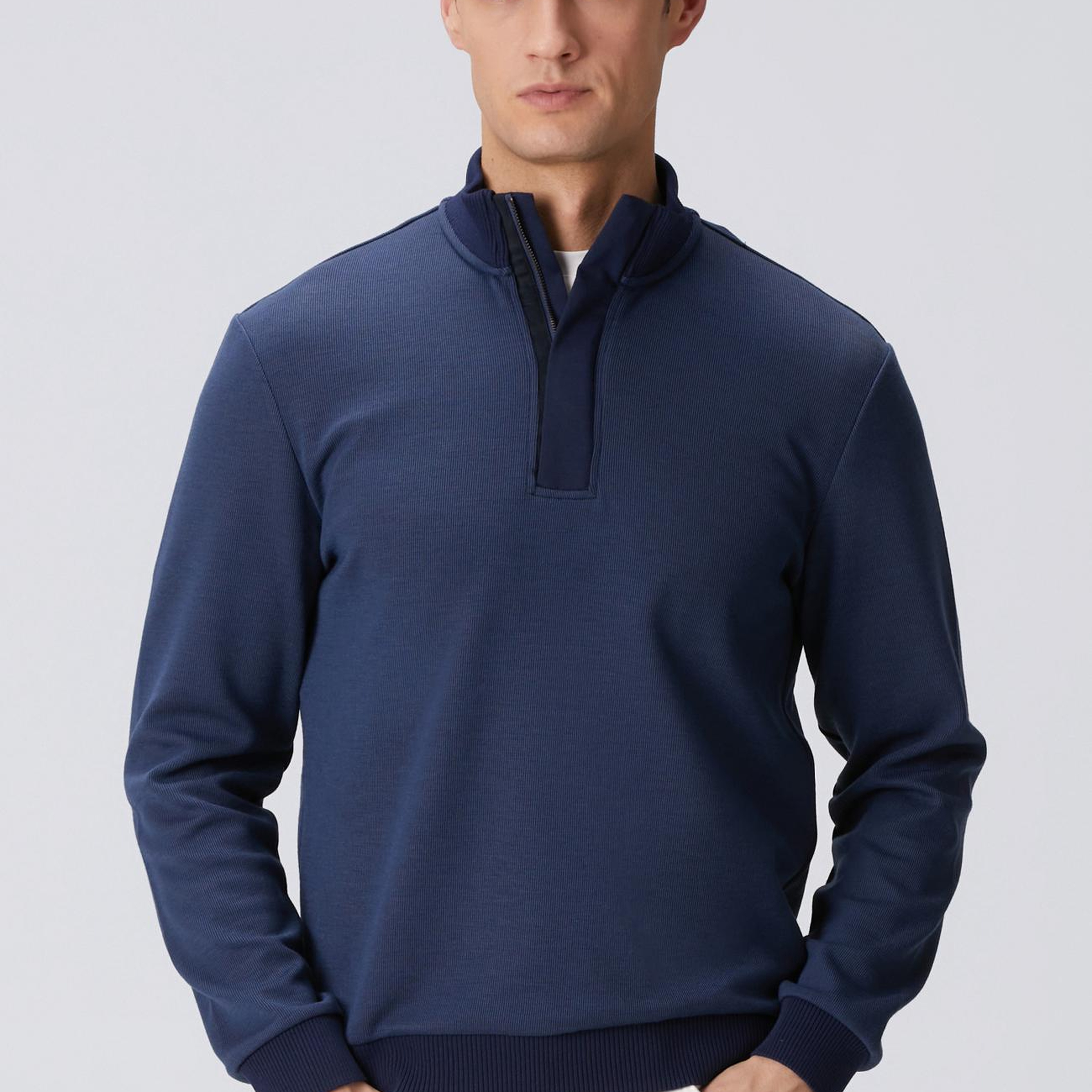 Network Erkek Lacivert Fermuarlı Yaka Garnili Sweatshirt