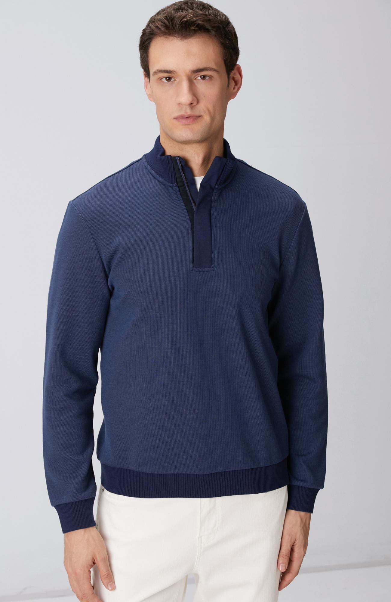 Network Erkek Lacivert Fermuarlı Yaka Garnili Sweatshirt