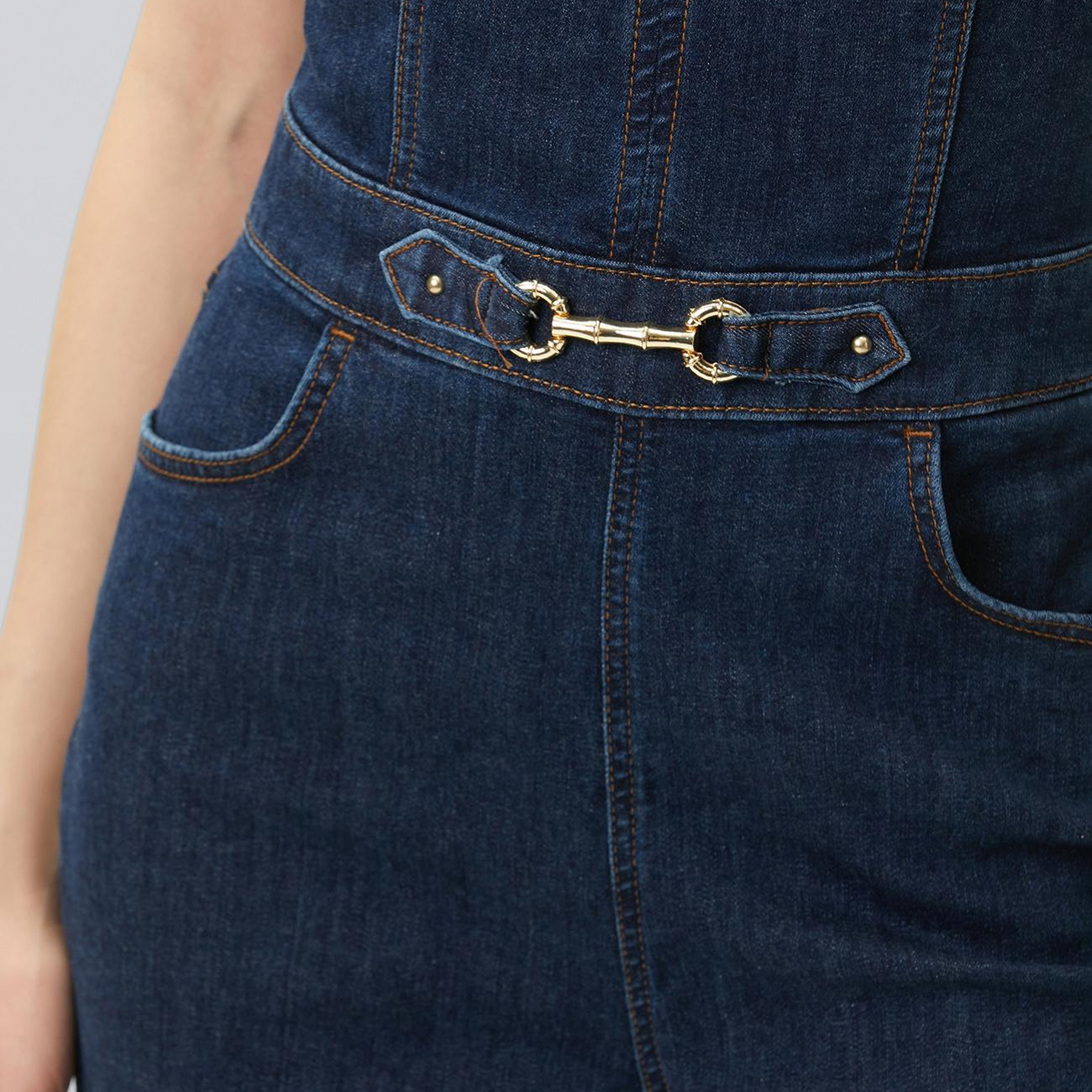 Network Kadın İndigo Aksesuarlı Denim Tulum