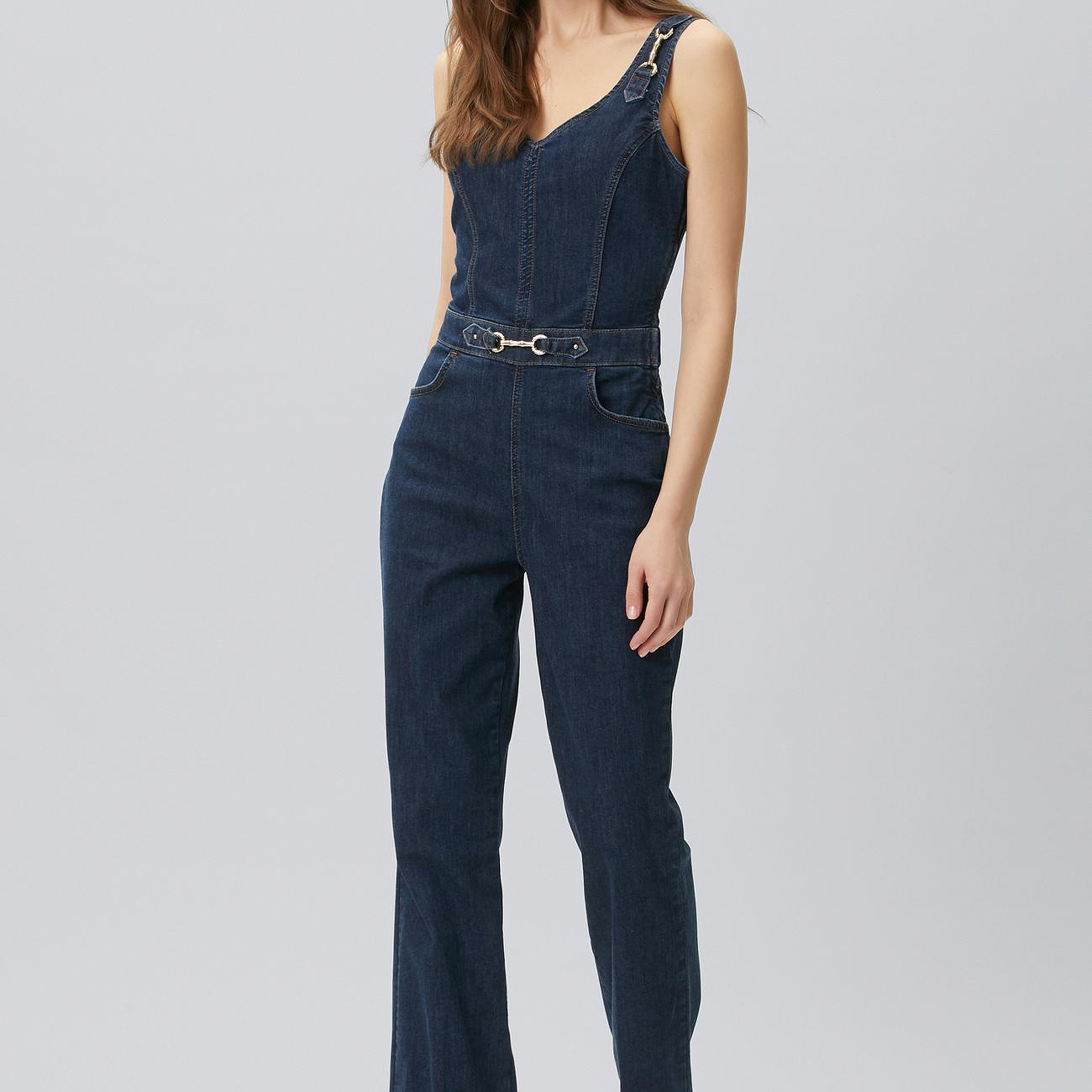 Network Kadın İndigo Aksesuarlı Denim Tulum