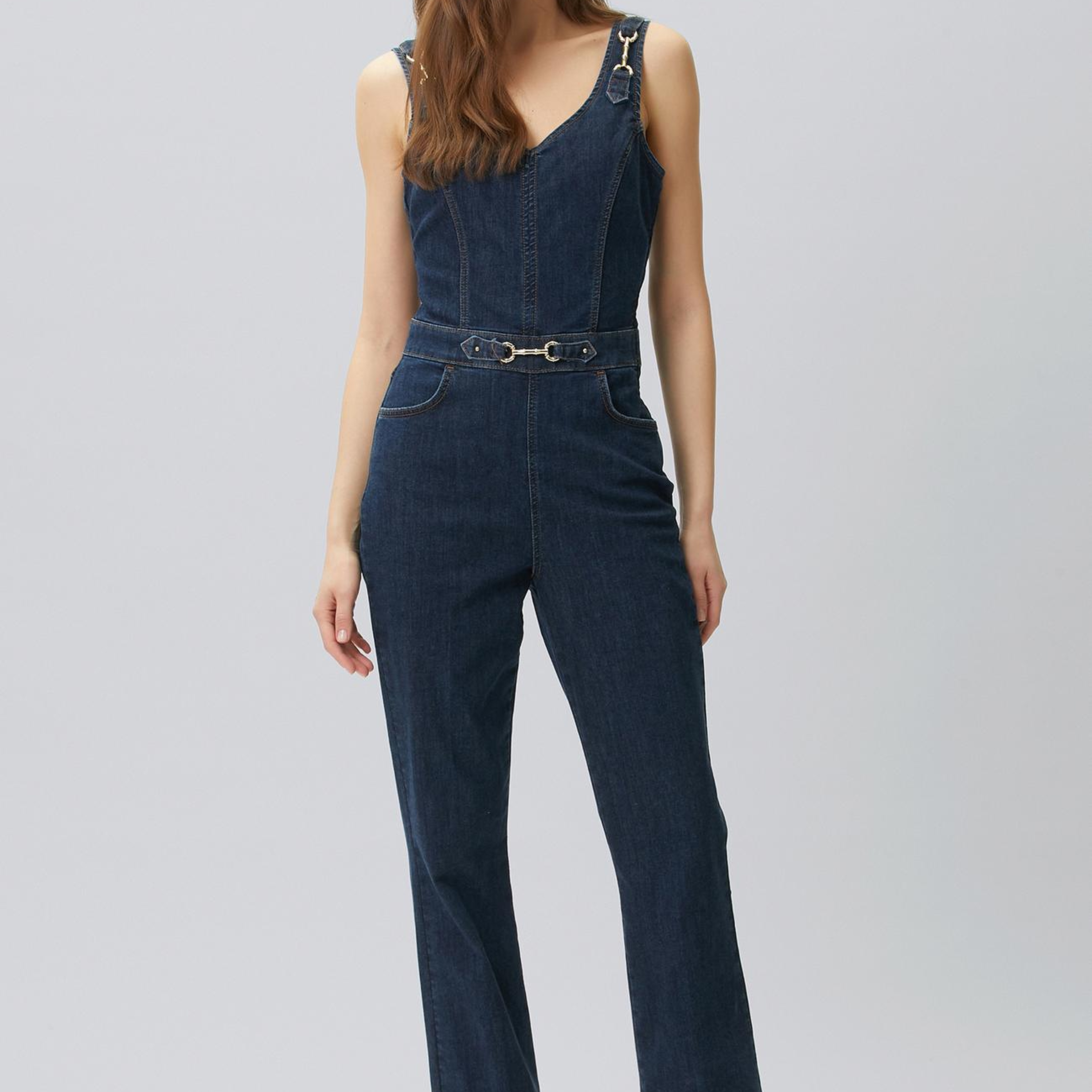 Network Kadın İndigo Aksesuarlı Denim Tulum