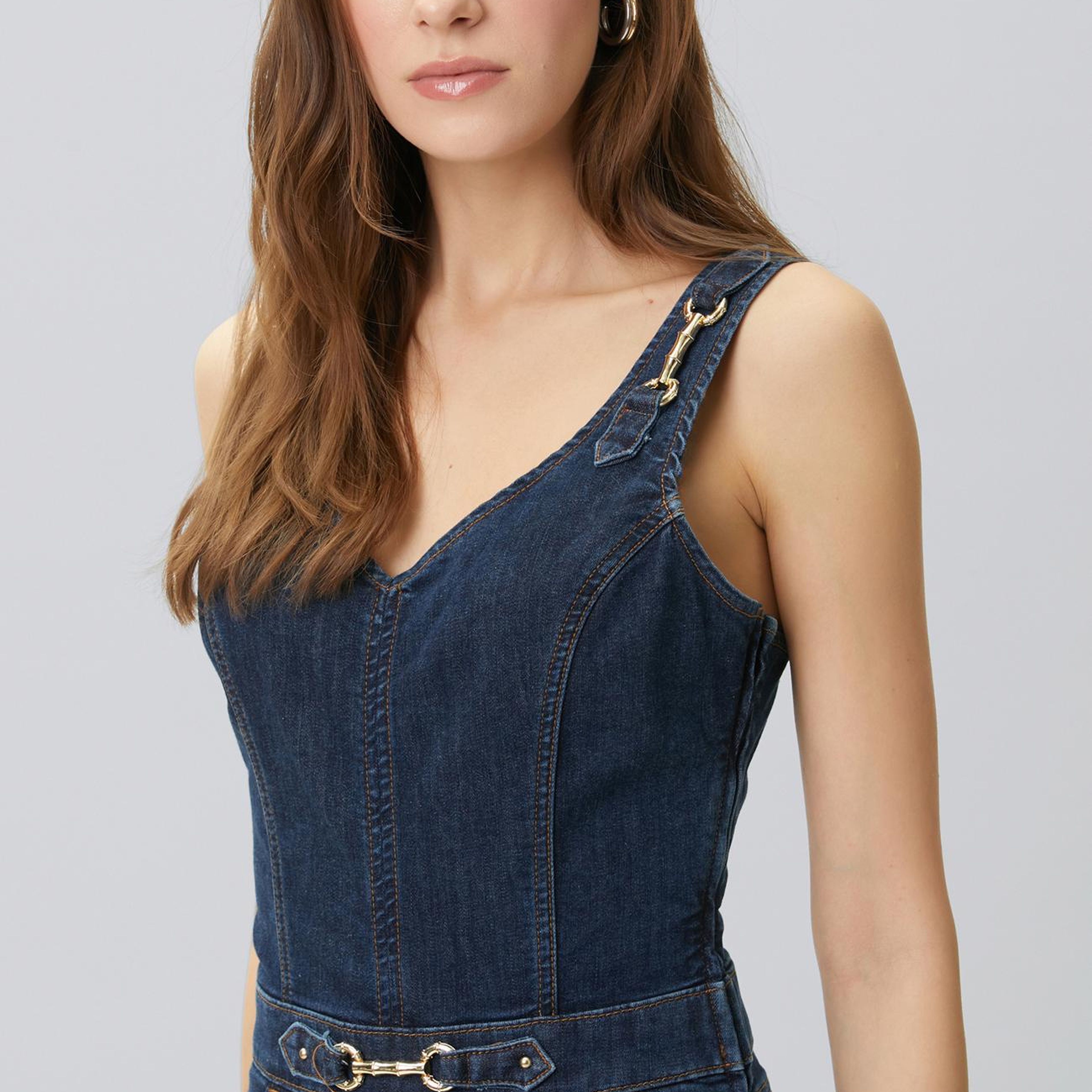 Network Kadın İndigo Aksesuarlı Denim Tulum