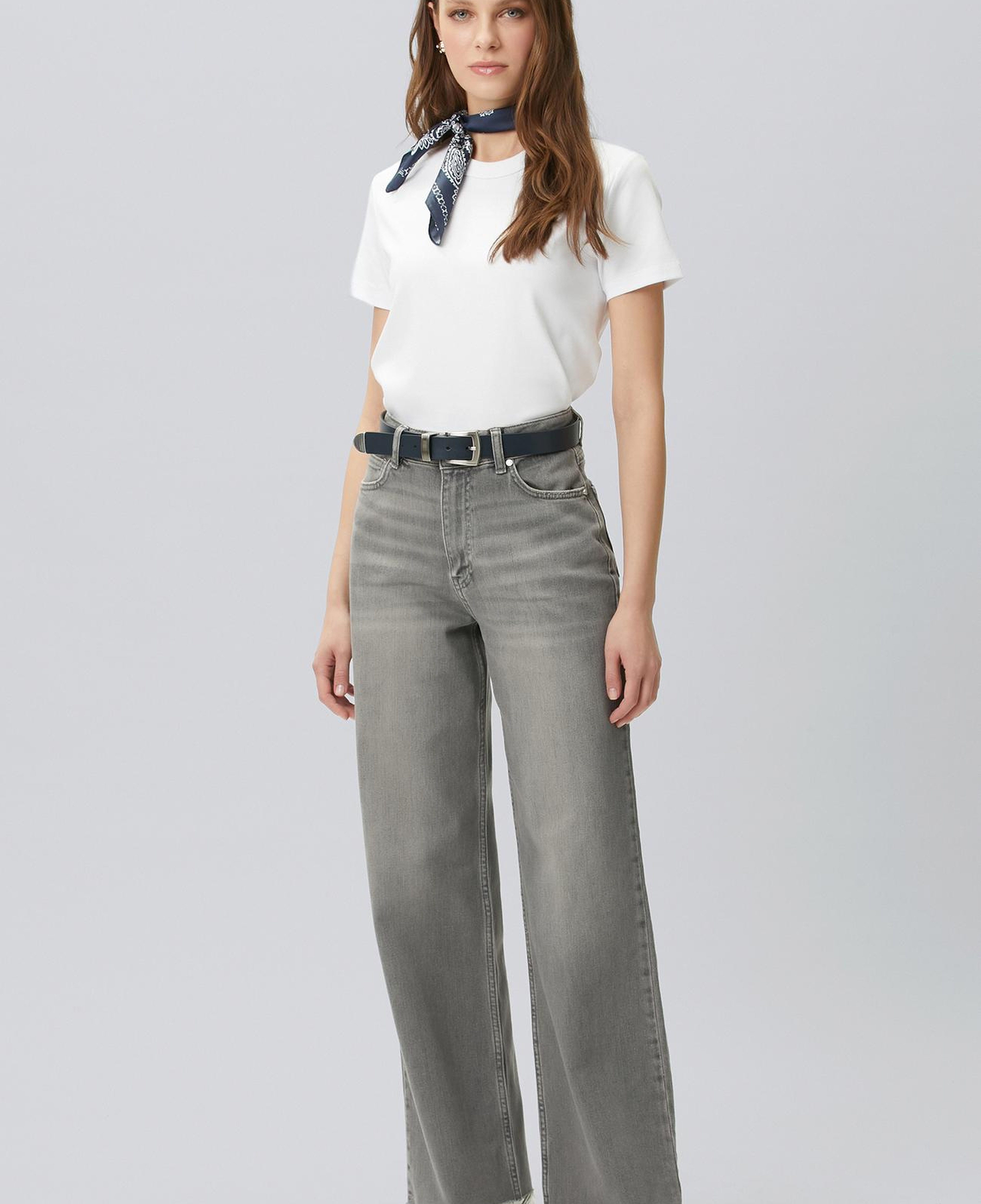Network Kadın Koyu Gri Wide Leg Denim Pantolon