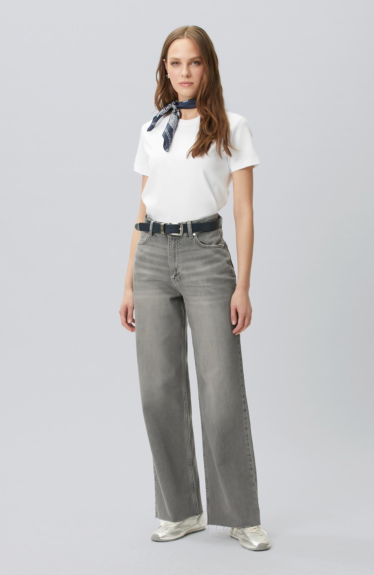 Network Kadın Koyu Gri Wide Leg Denim Pantolon