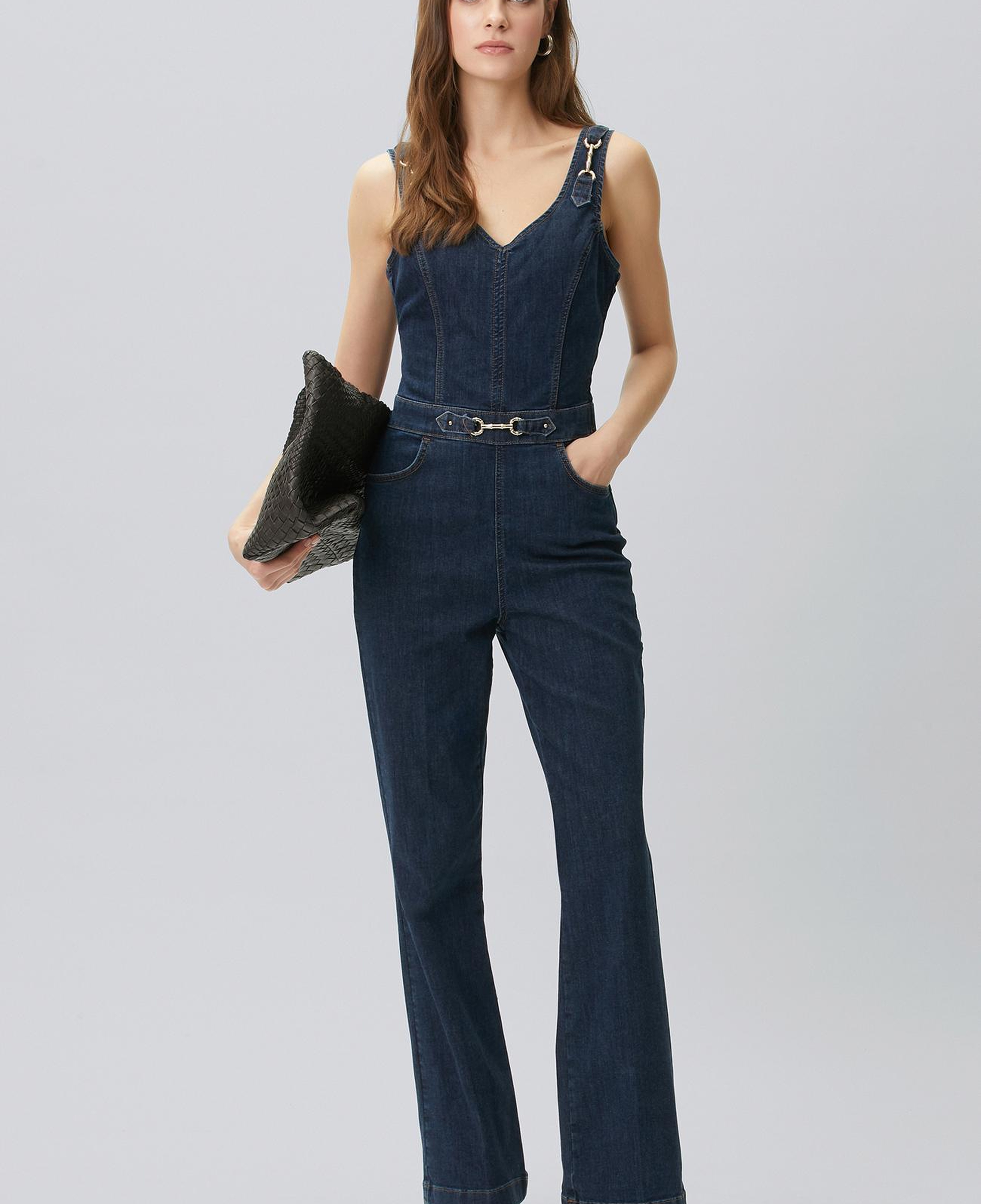 Network Kadın İndigo Aksesuarlı Denim Tulum