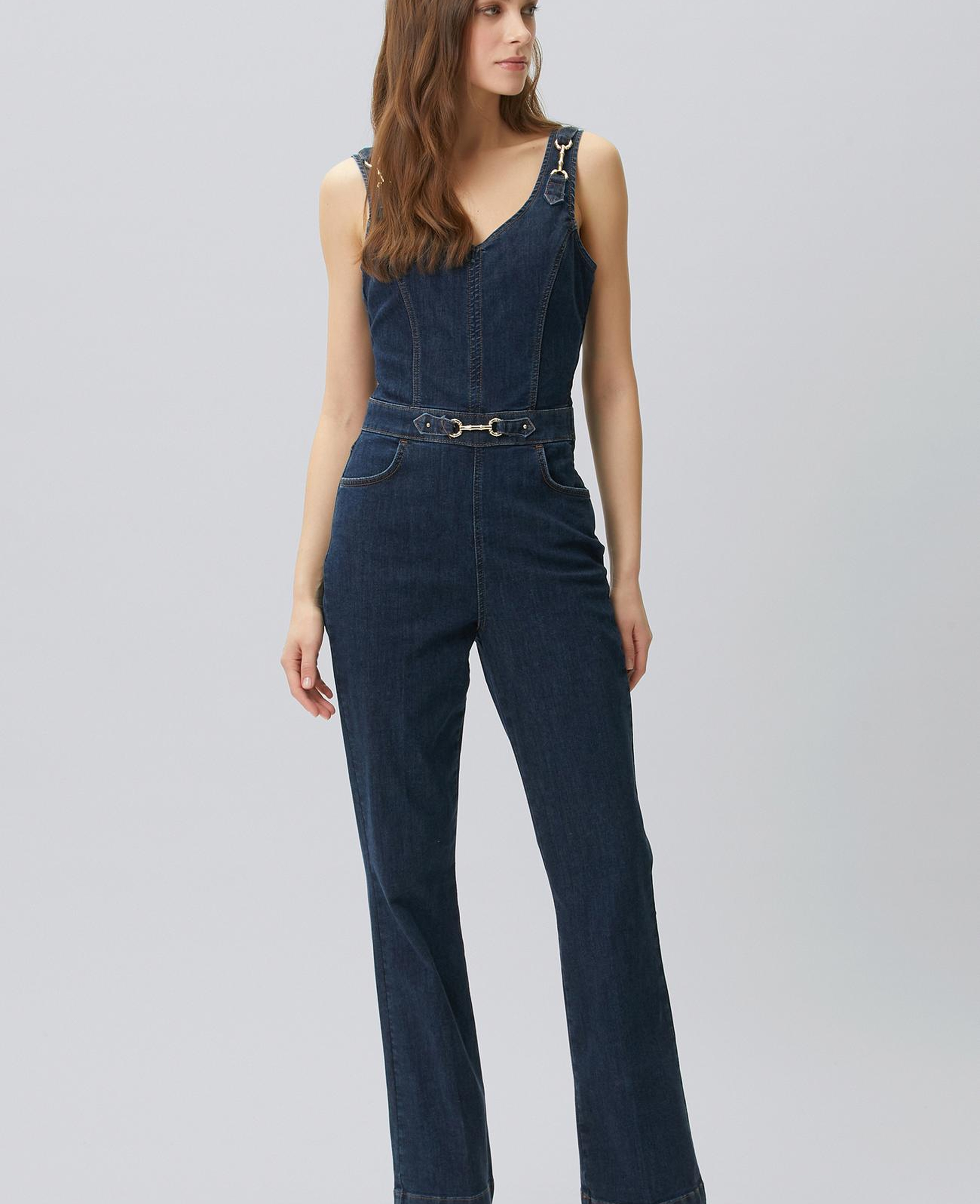 Network Kadın İndigo Aksesuarlı Denim Tulum
