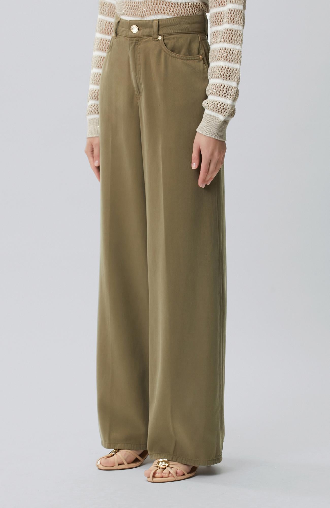Network Kadın Wide Leg Haki Tencel Karışımlı Casual Pantolon