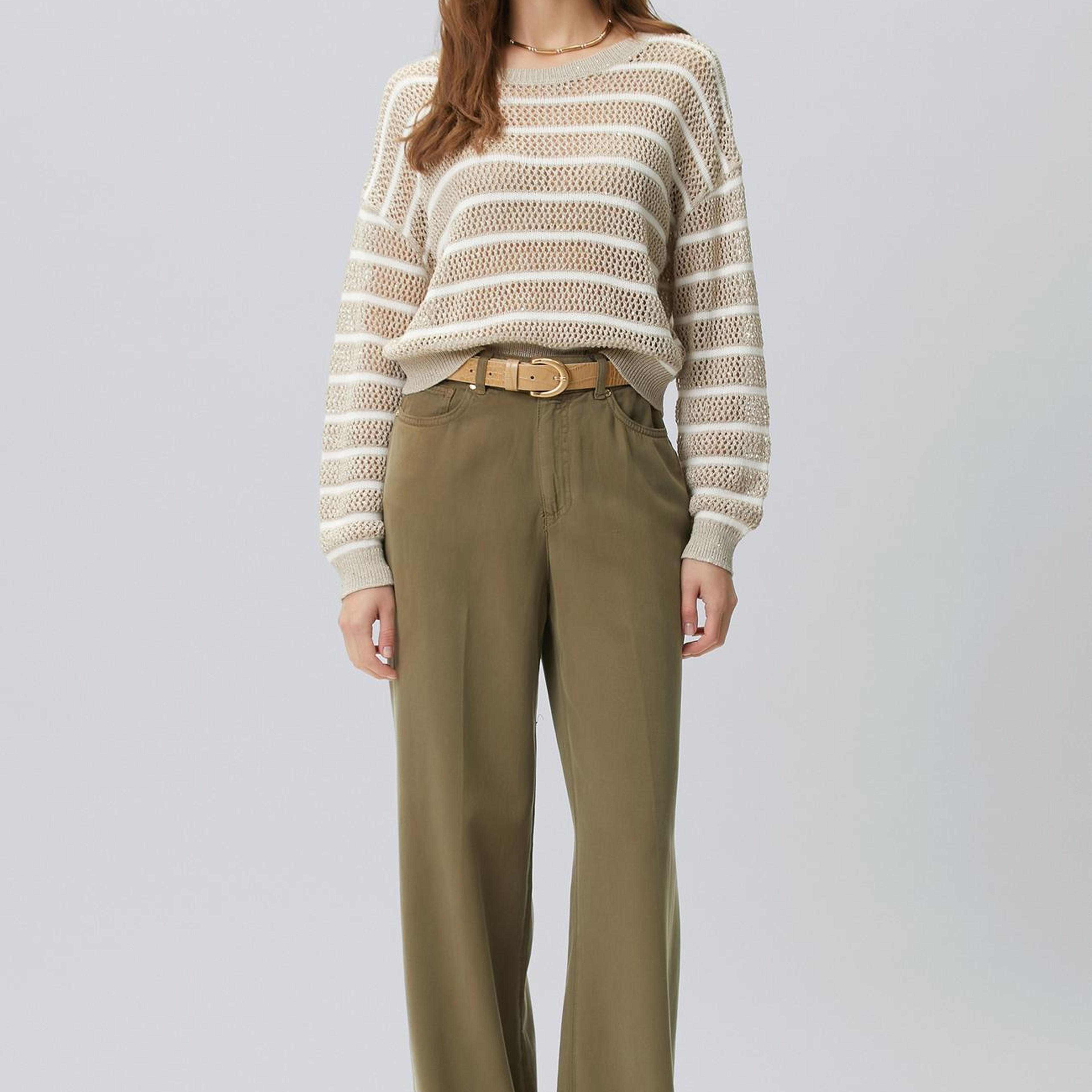 Network Kadın Wide Leg Haki Tencel Karışımlı Casual Pantolon