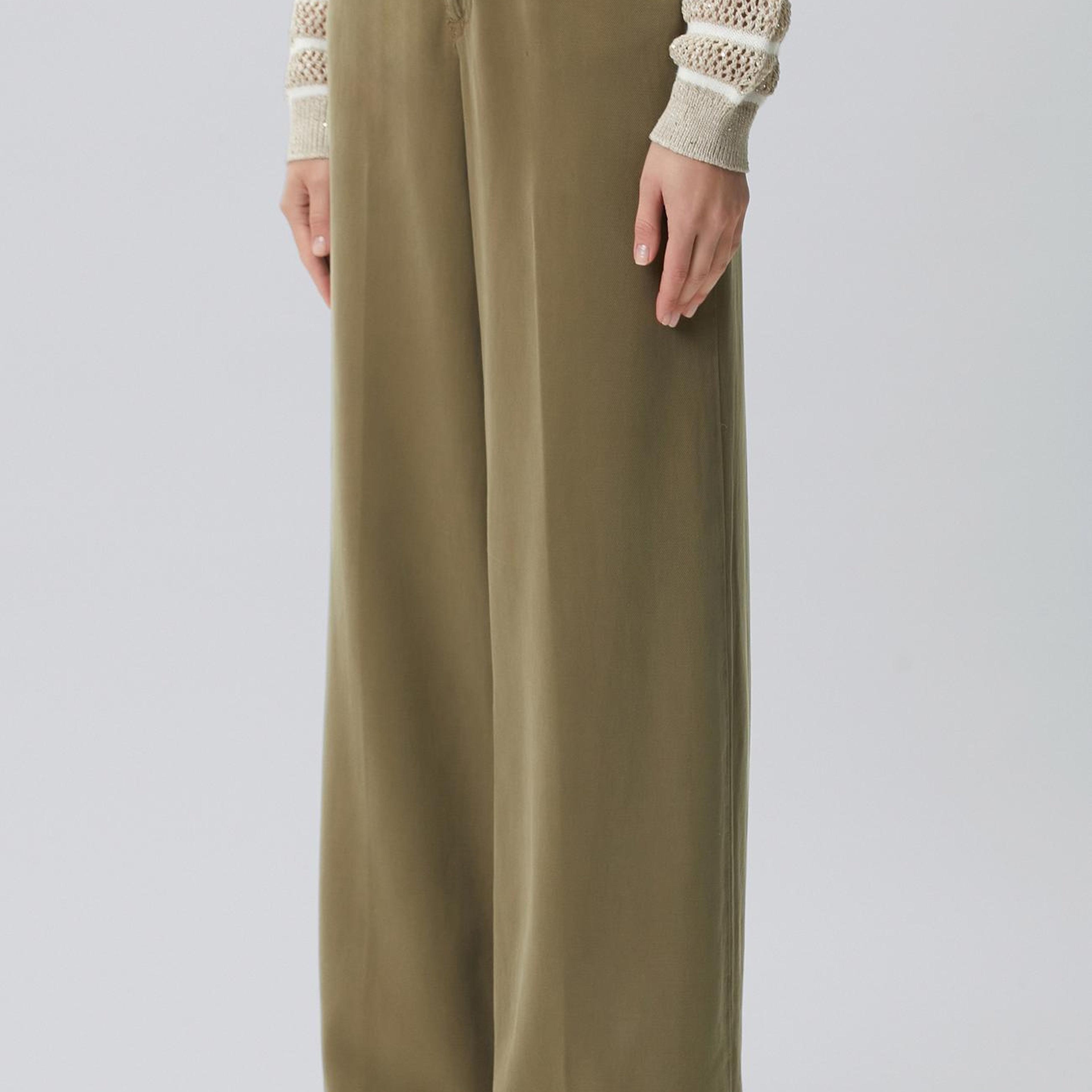 Network Kadın Wide Leg Haki Tencel Karışımlı Casual Pantolon