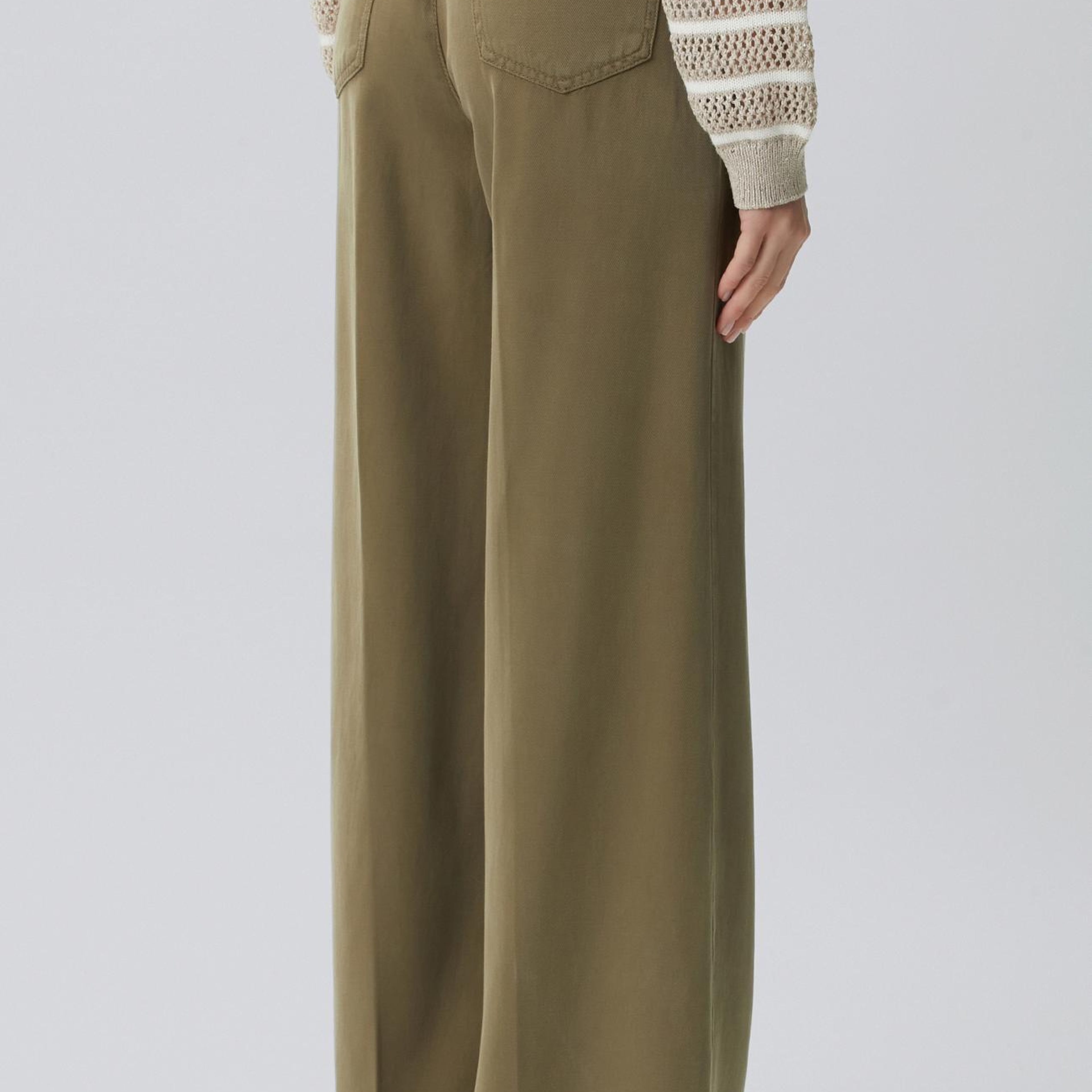 Network Kadın Wide Leg Haki Tencel Karışımlı Casual Pantolon