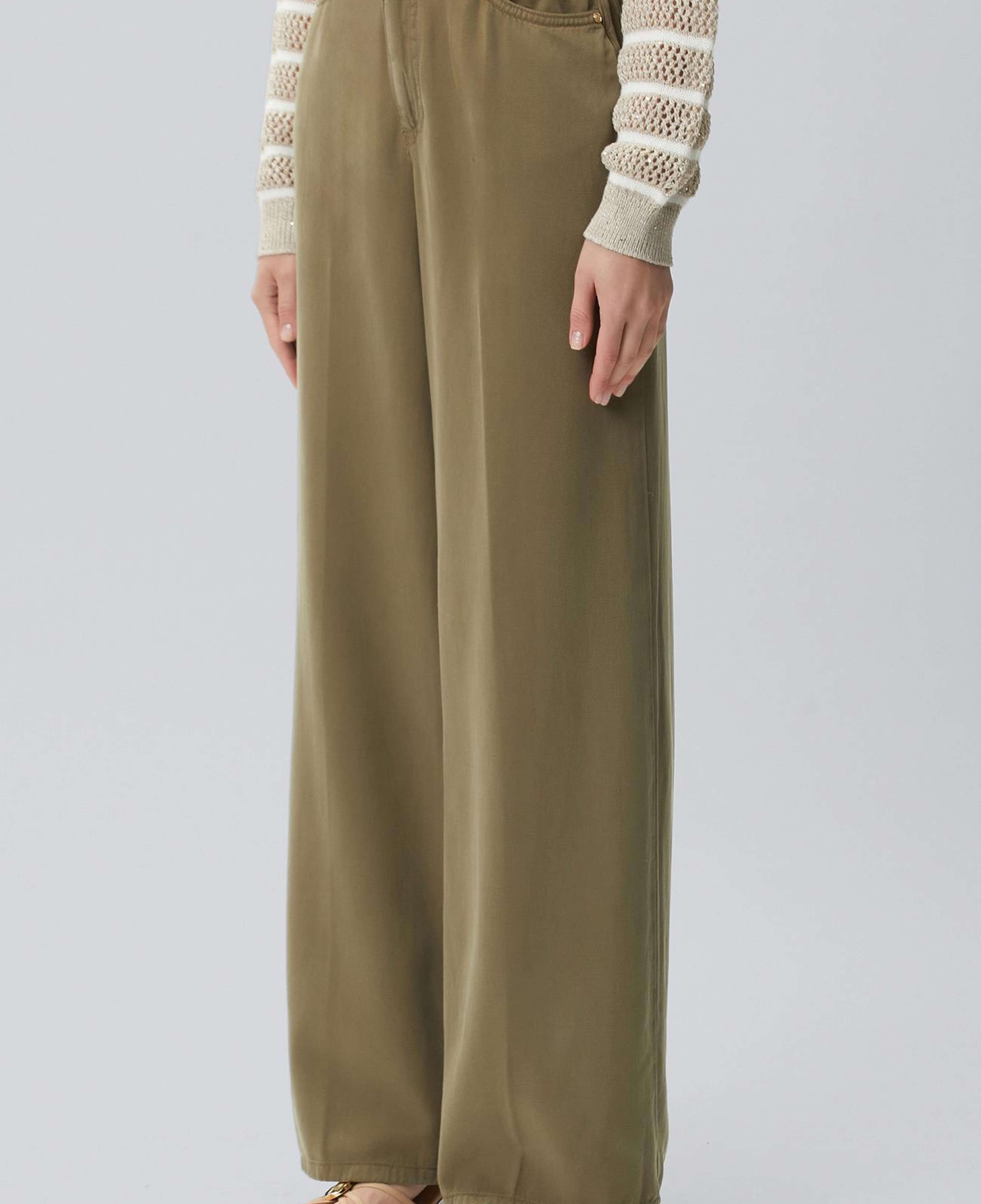 Network Kadın Wide Leg Haki Tencel Karışımlı Casual Pantolon
