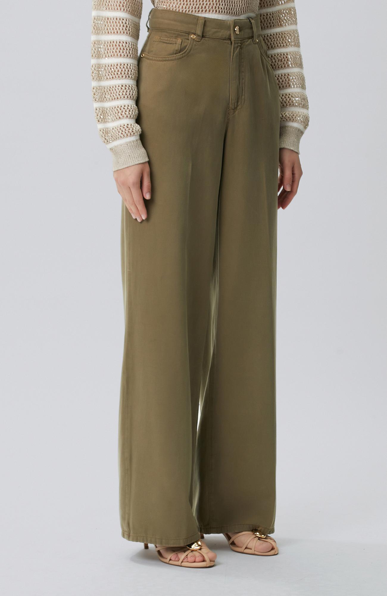 Network Kadın Wide Leg Haki Tencel Karışımlı Casual Pantolon