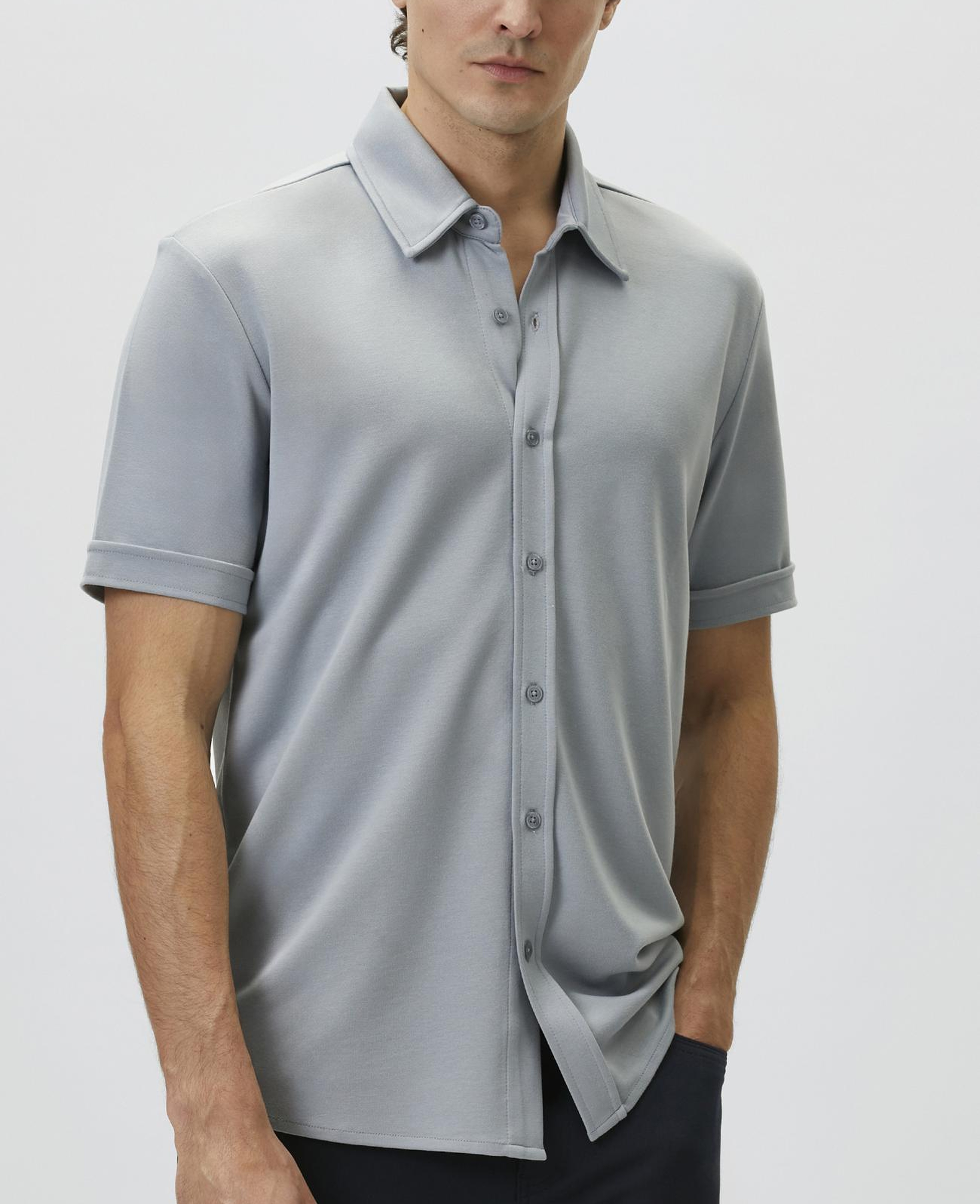 Network Erkek Slim Fit Açık Mavi Kısa Kol Örme Gömlek