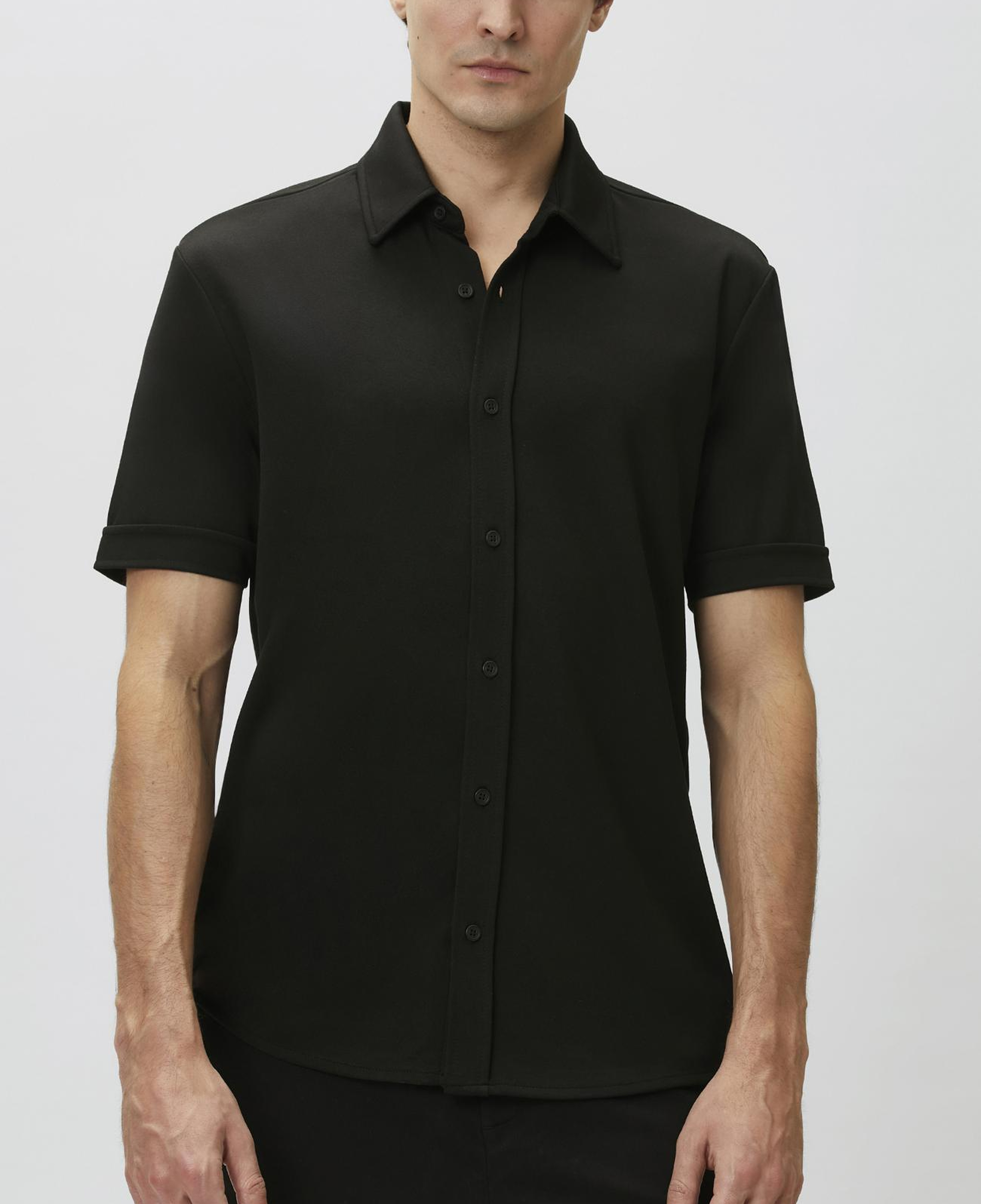 Network Erkek Slim Fit Siyah Kısa Kol Örme Gömlek