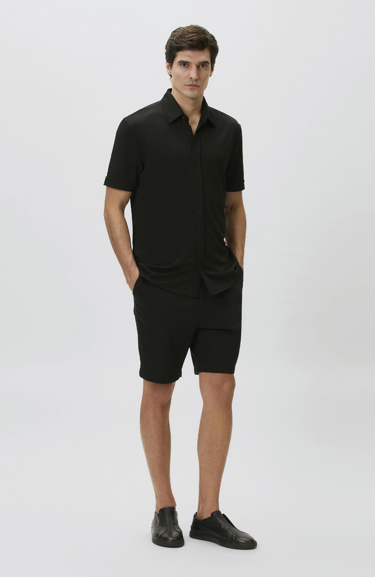 Network Erkek Slim Fit Siyah Kısa Kol Örme Gömlek
