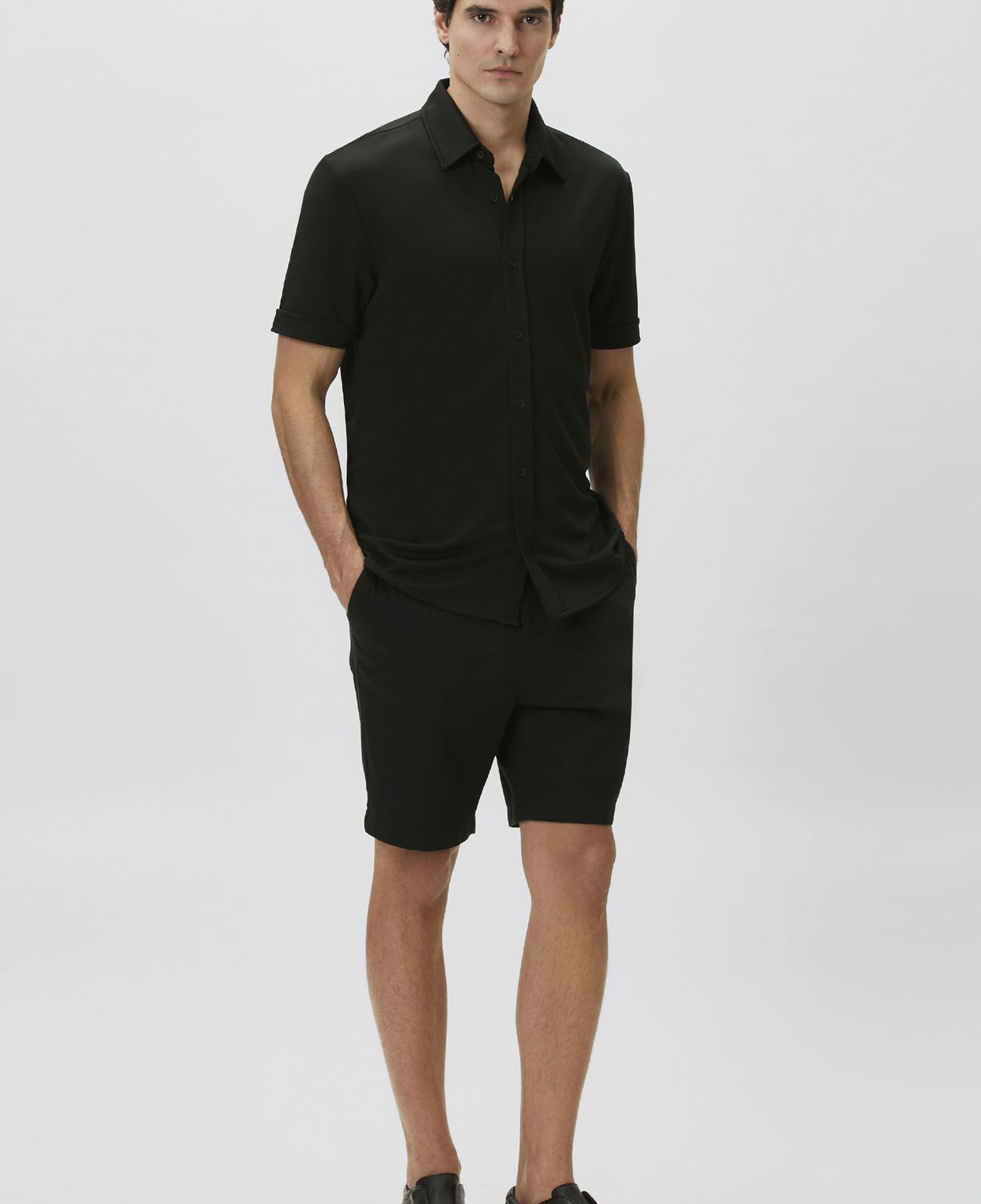 Network Erkek Slim Fit Siyah Kısa Kol Örme Gömlek