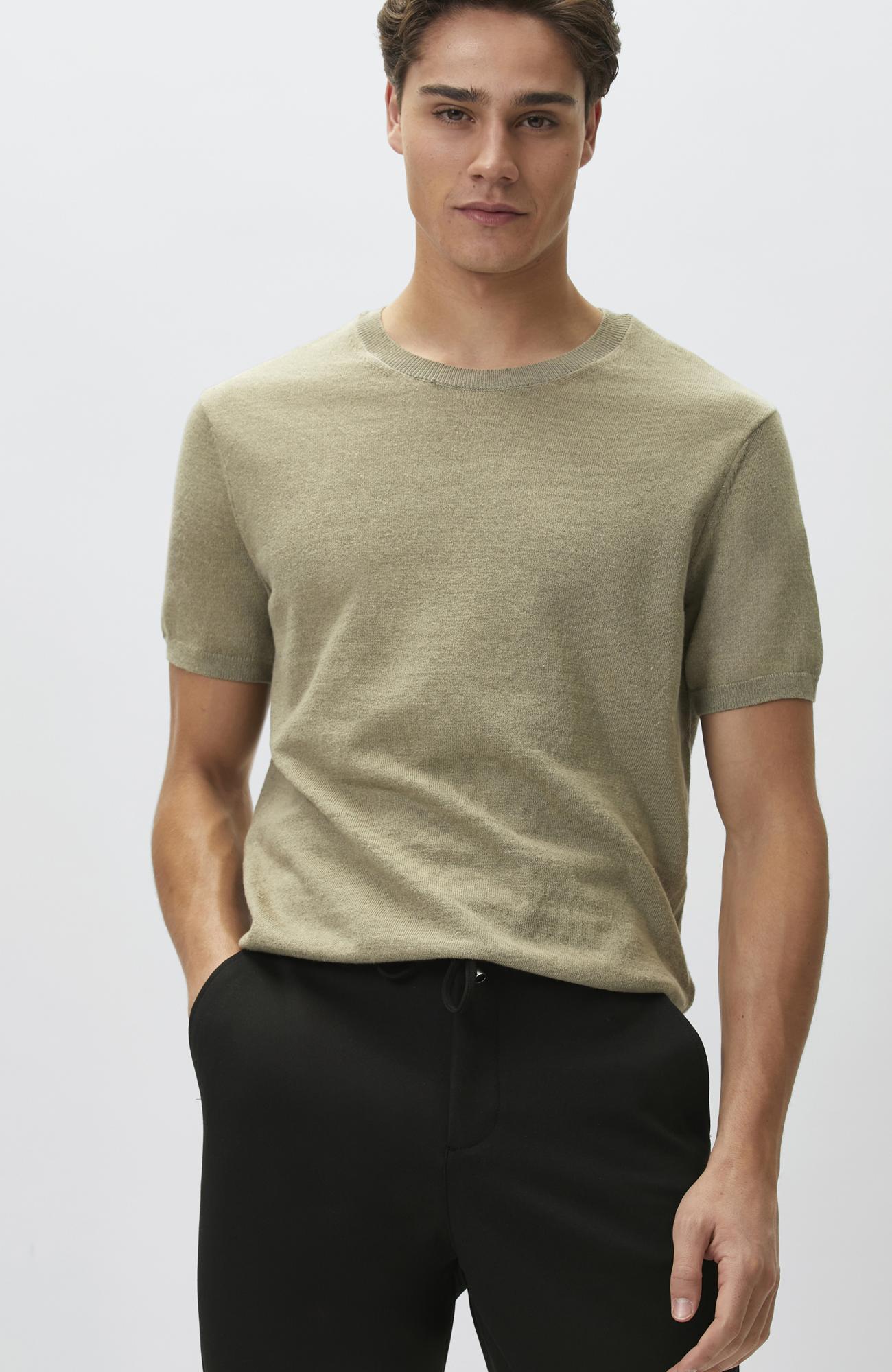 Network Erkek Slim Fit Açık Haki Keten Karışımlı Kazak