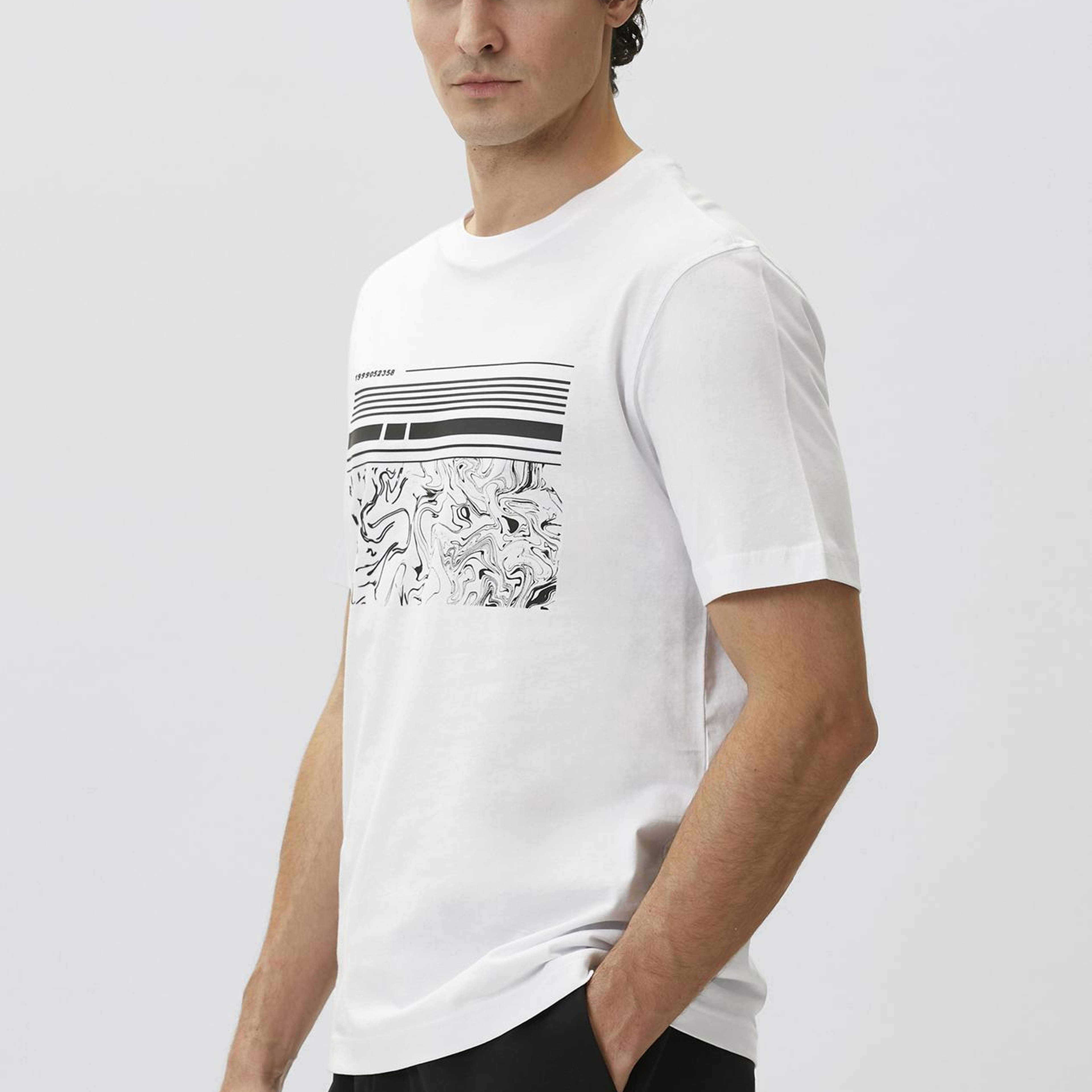 Network Erkek Kırık Beyaz Baskılı T-shirt