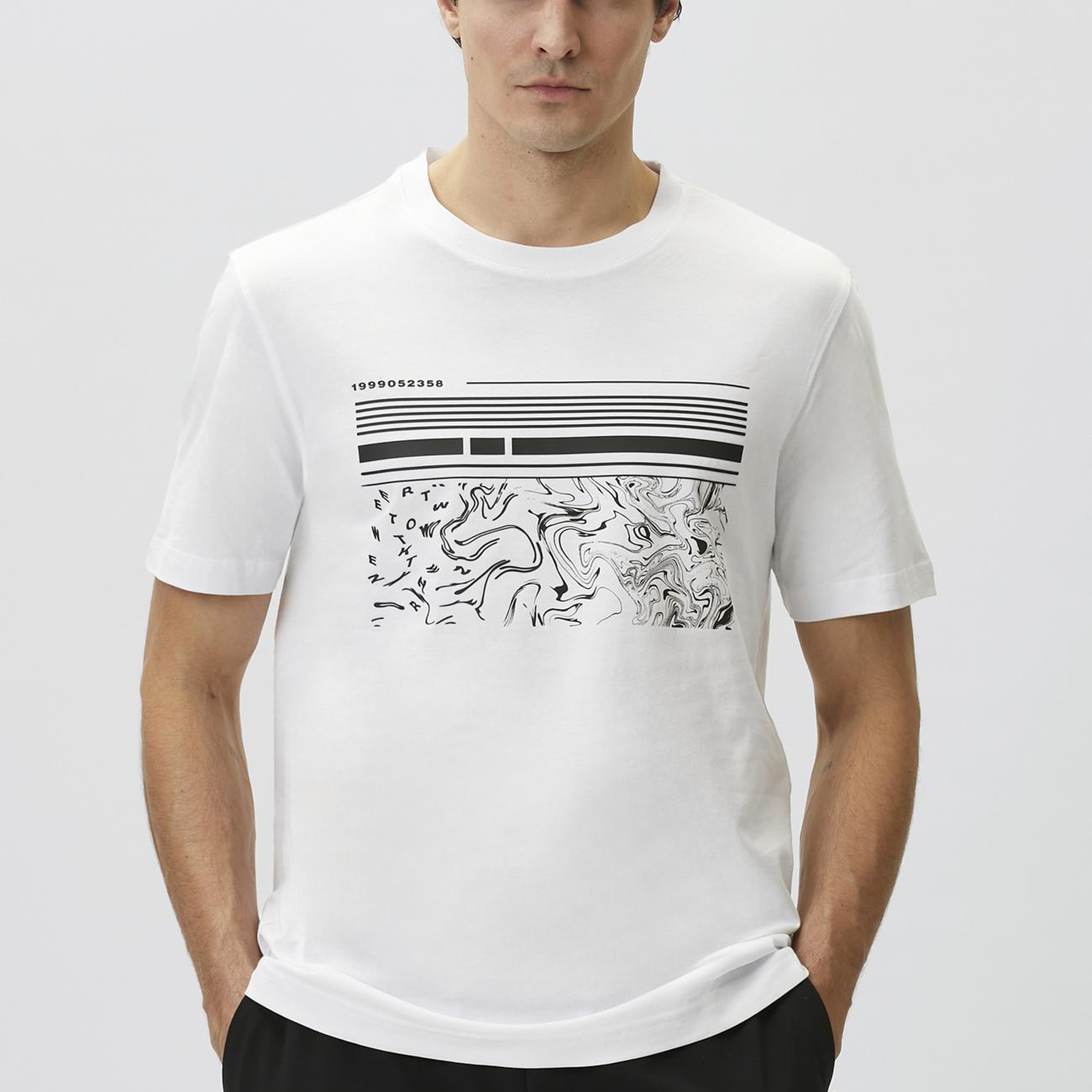 Network Erkek Kırık Beyaz Baskılı T-shirt