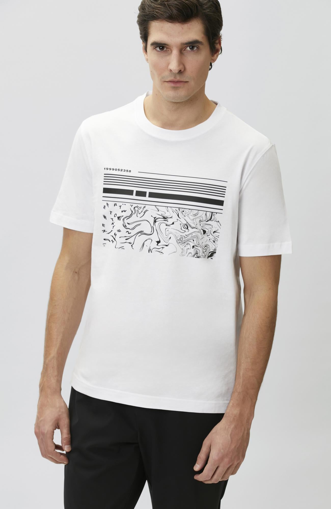 Network Erkek Kırık Beyaz Baskılı T-shirt