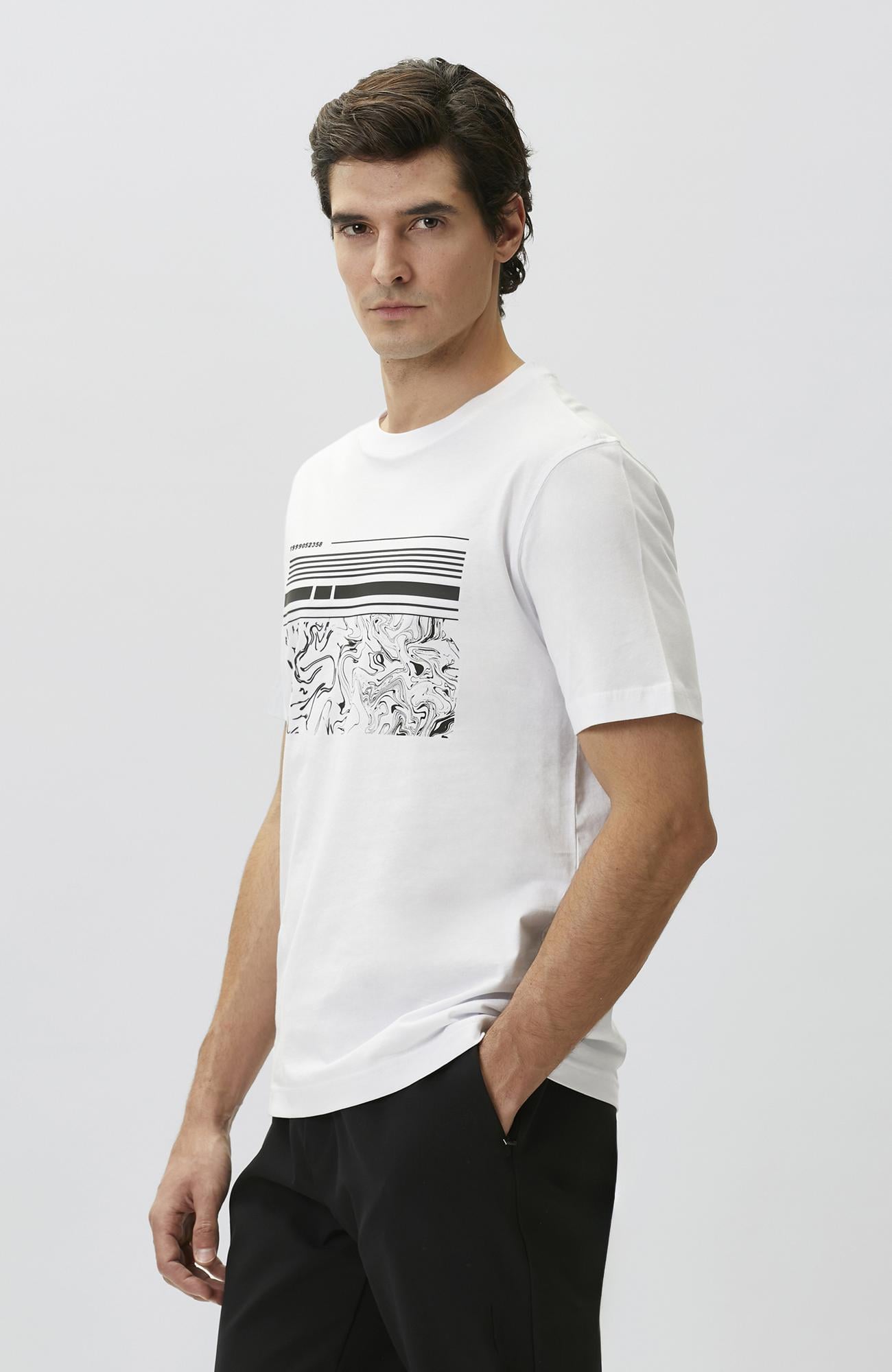 Network Erkek Kırık Beyaz Baskılı T-shirt