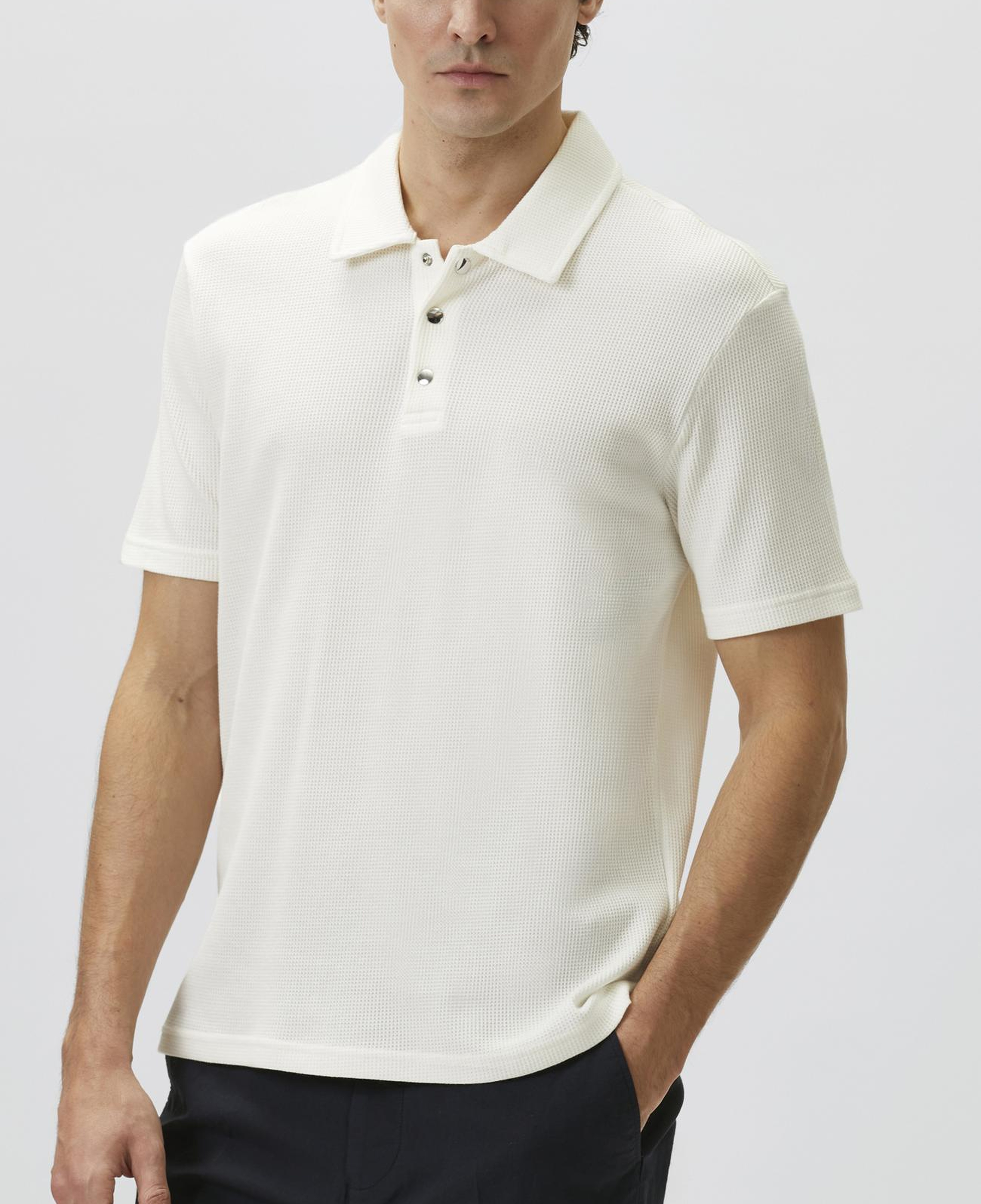 Network Erkek Slim Fit Beyaz Polo Yaka Waffle T-shirt