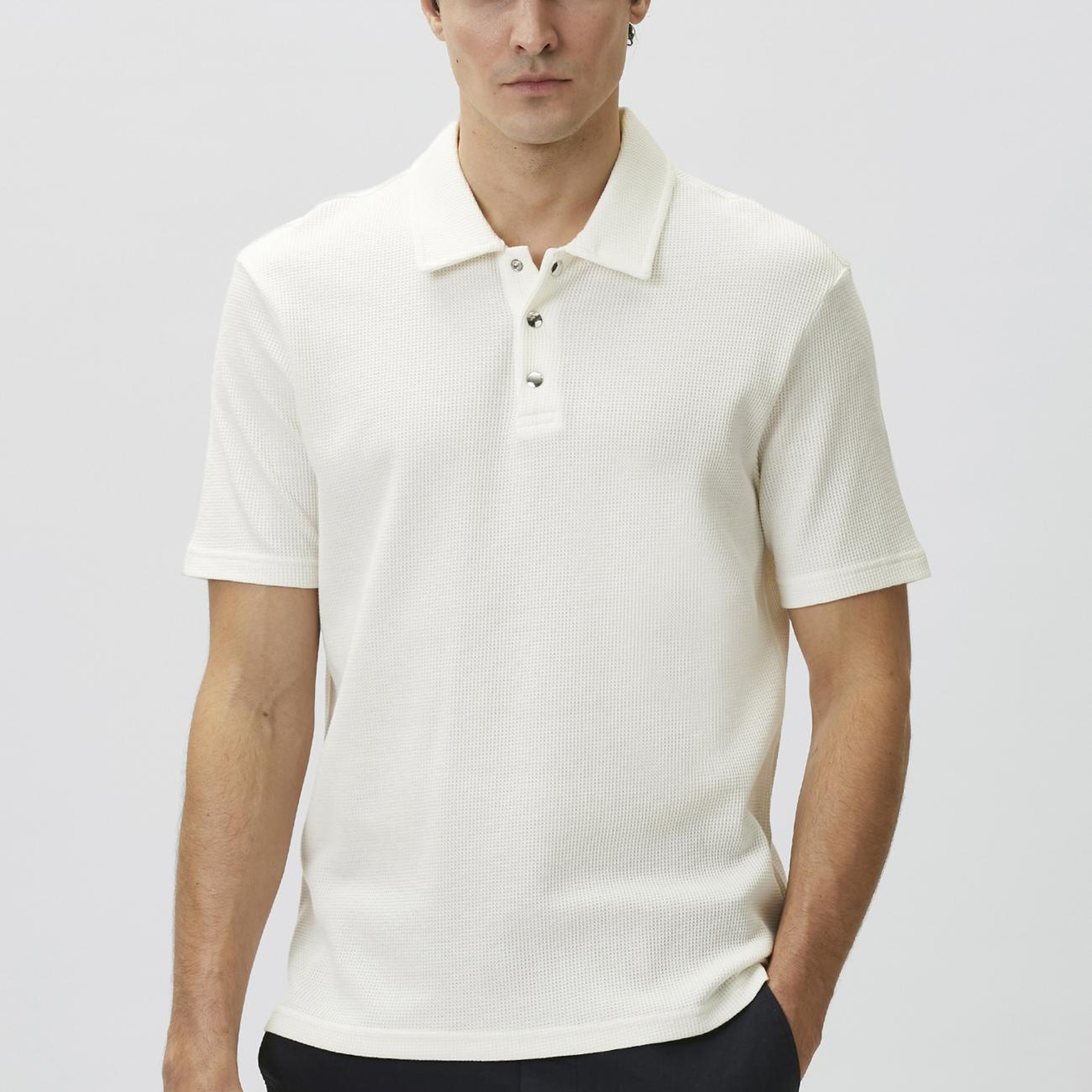 Network Erkek Slim Fit Beyaz Polo Yaka Waffle T-shirt