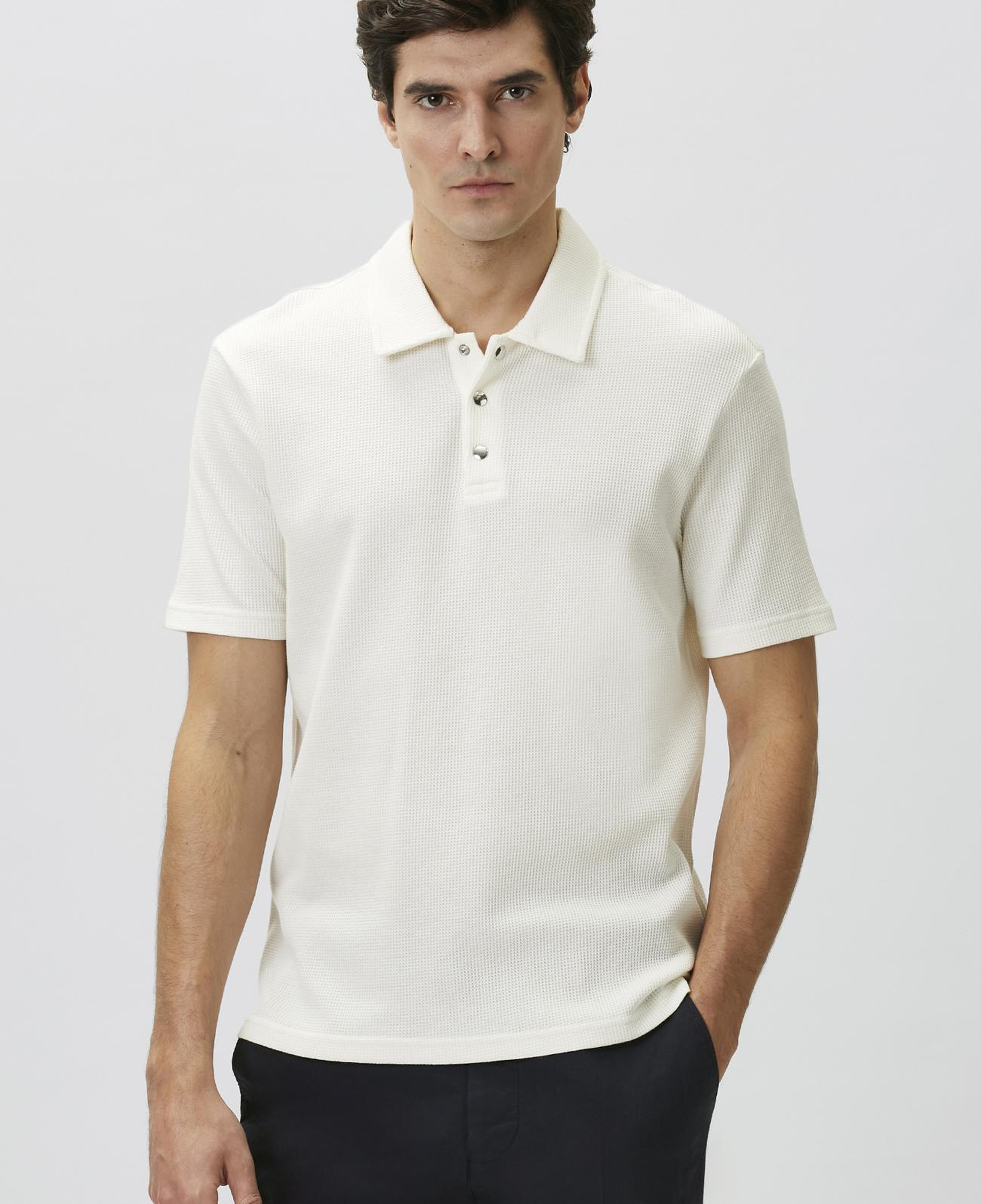 Network Erkek Slim Fit Beyaz Polo Yaka Waffle T-shirt