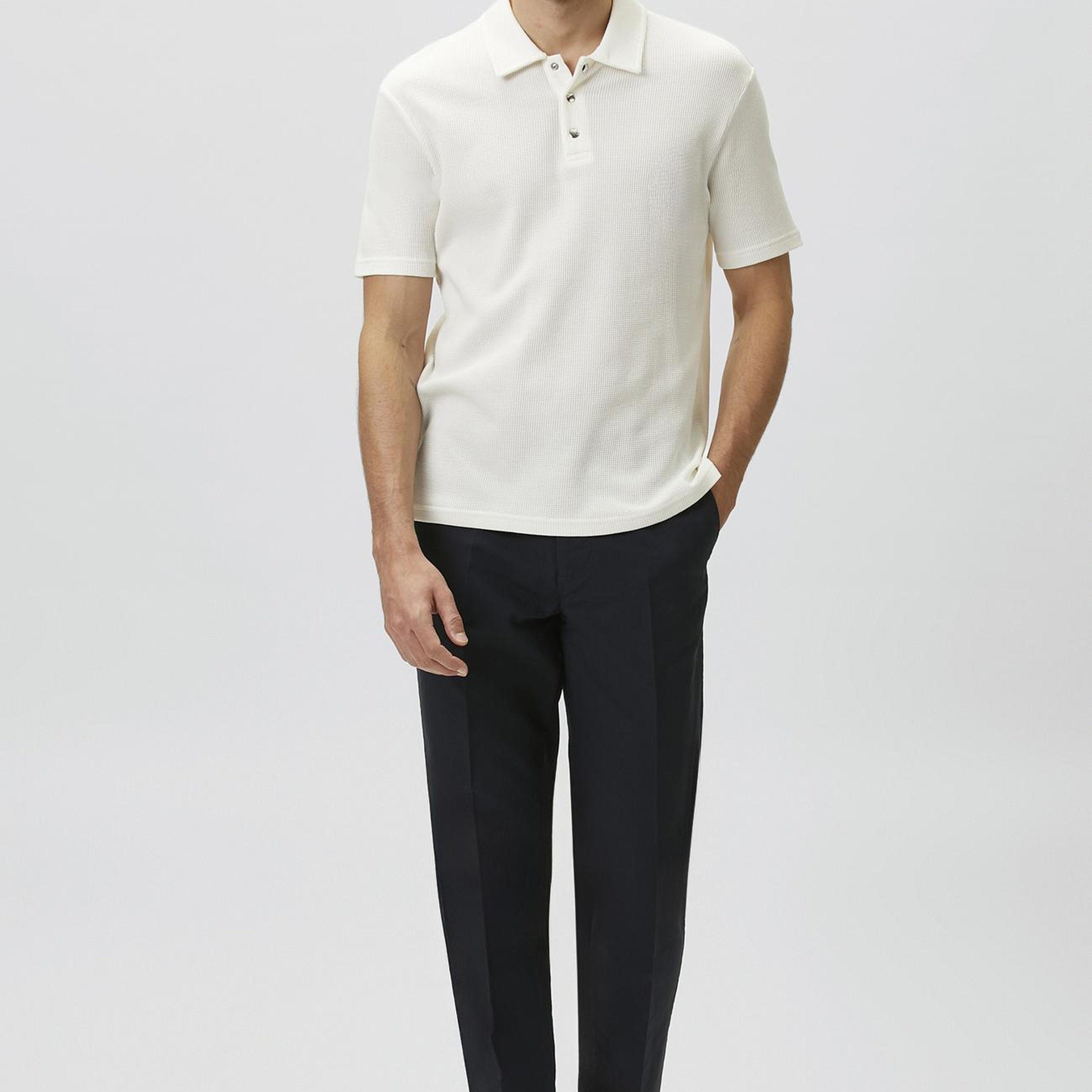 Network Erkek Slim Fit Beyaz Polo Yaka Waffle T-shirt