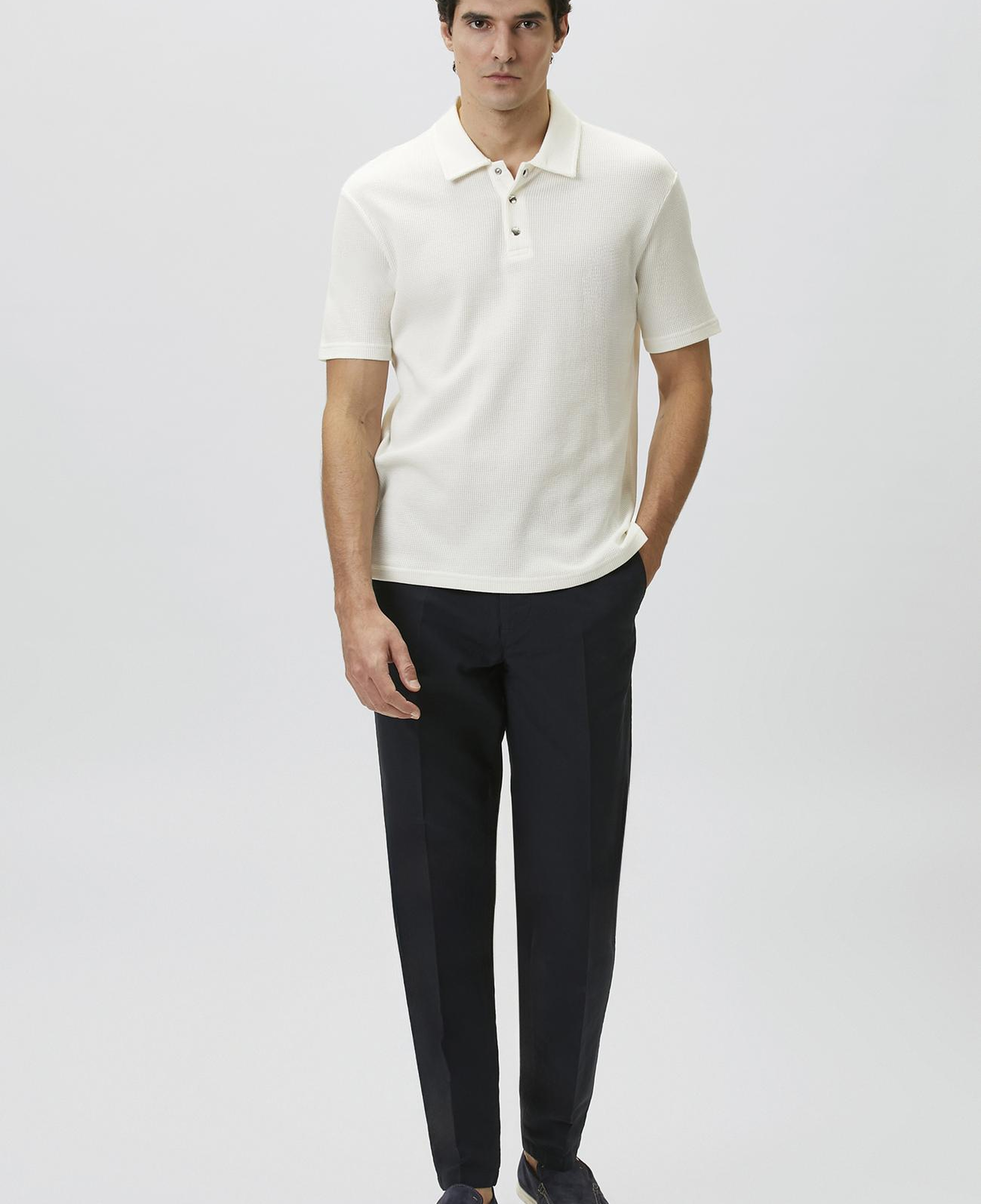 Network Erkek Slim Fit Beyaz Polo Yaka Waffle T-shirt