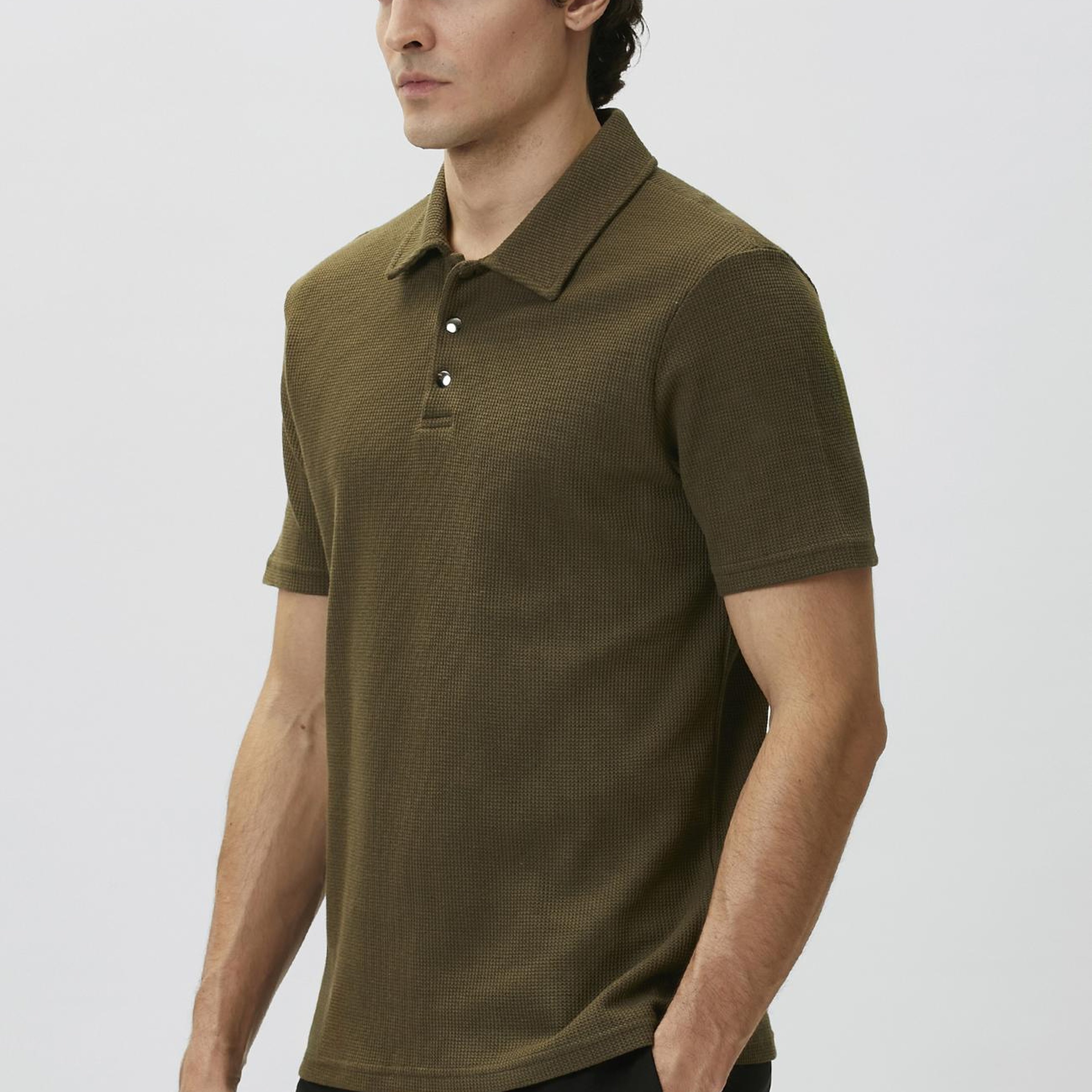 Network Erkek Slim Fit Haki Polo Yaka Waffle T-shirt