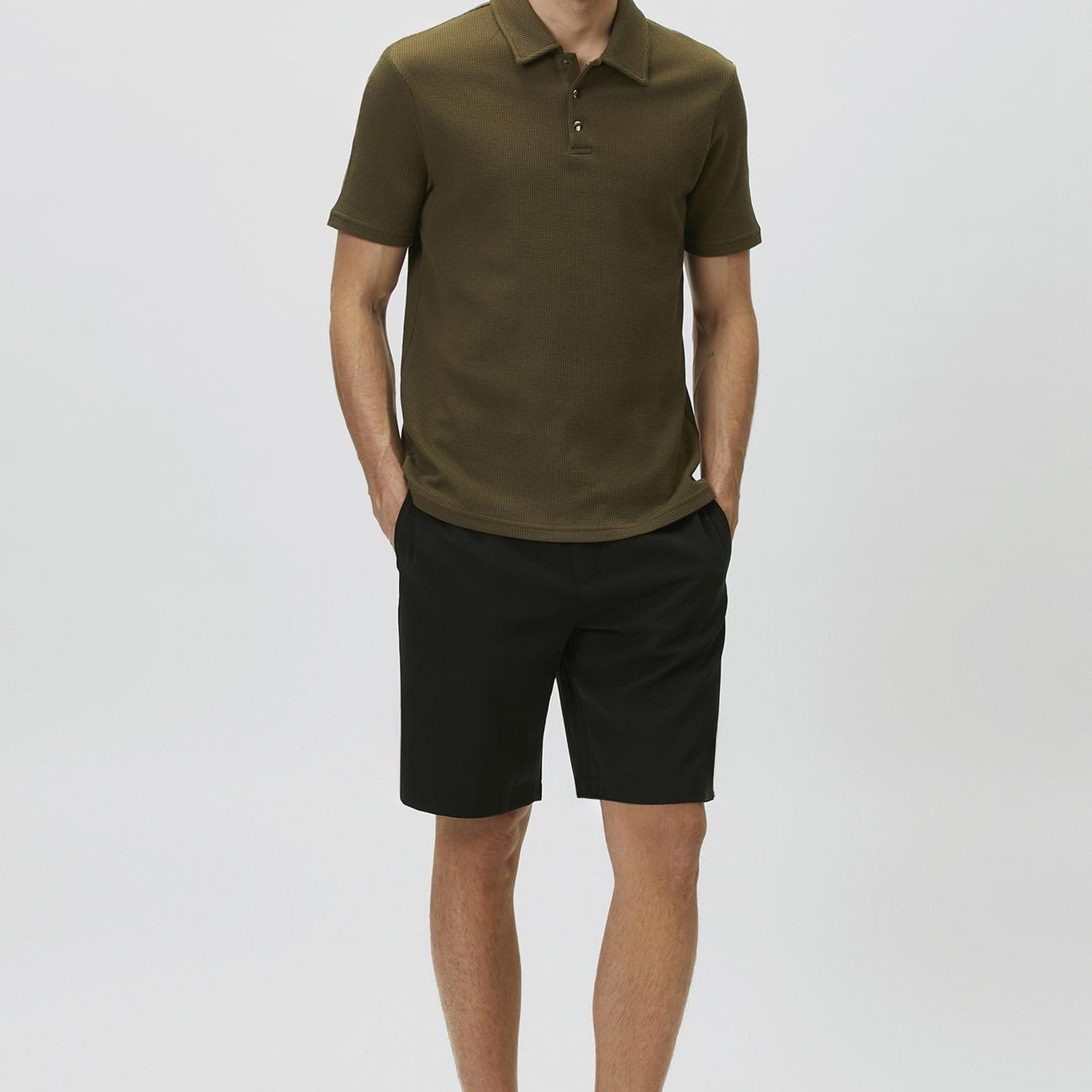 Network Erkek Slim Fit Haki Polo Yaka Waffle T-shirt