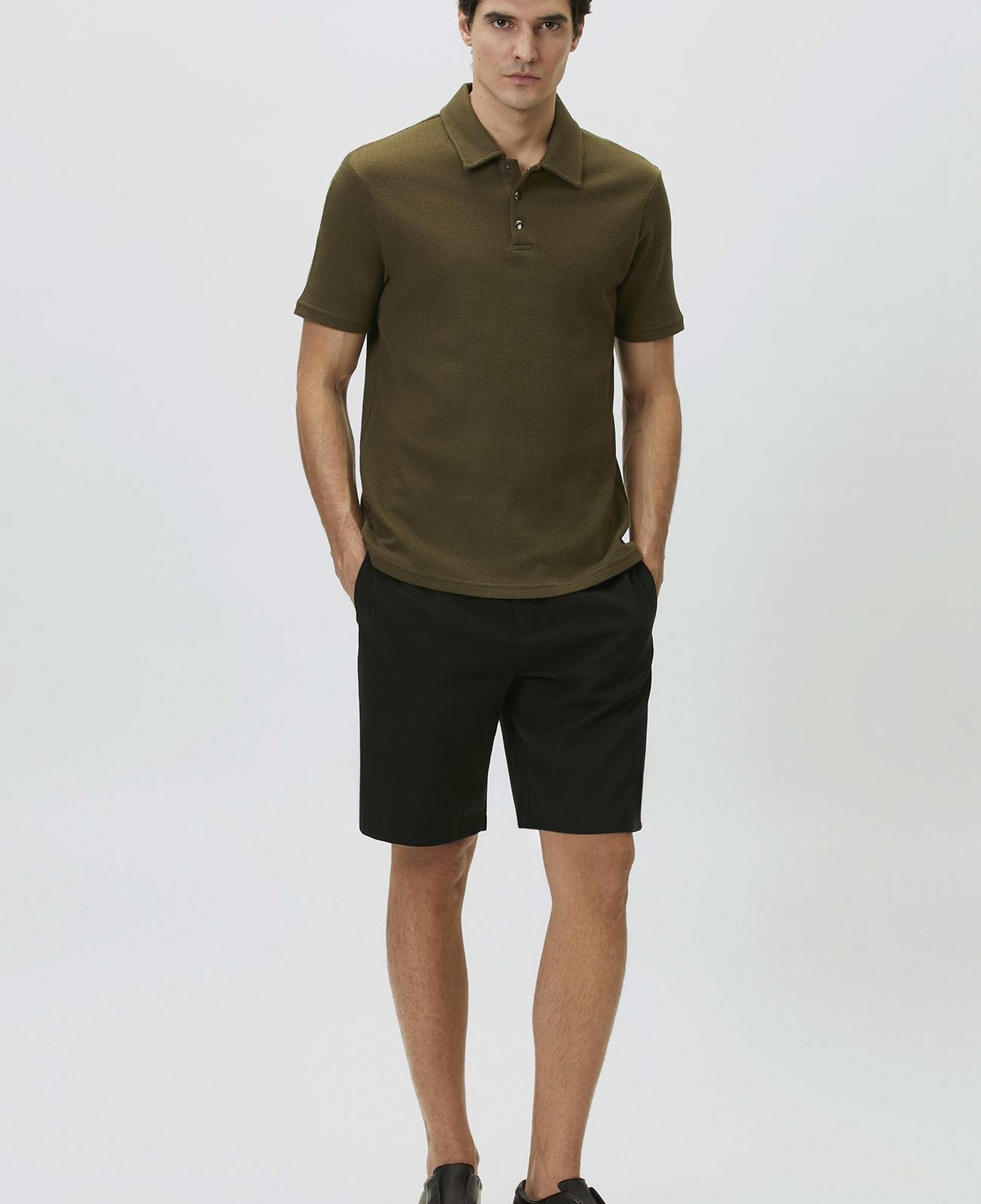 Network Erkek Slim Fit Haki Polo Yaka Waffle T-shirt