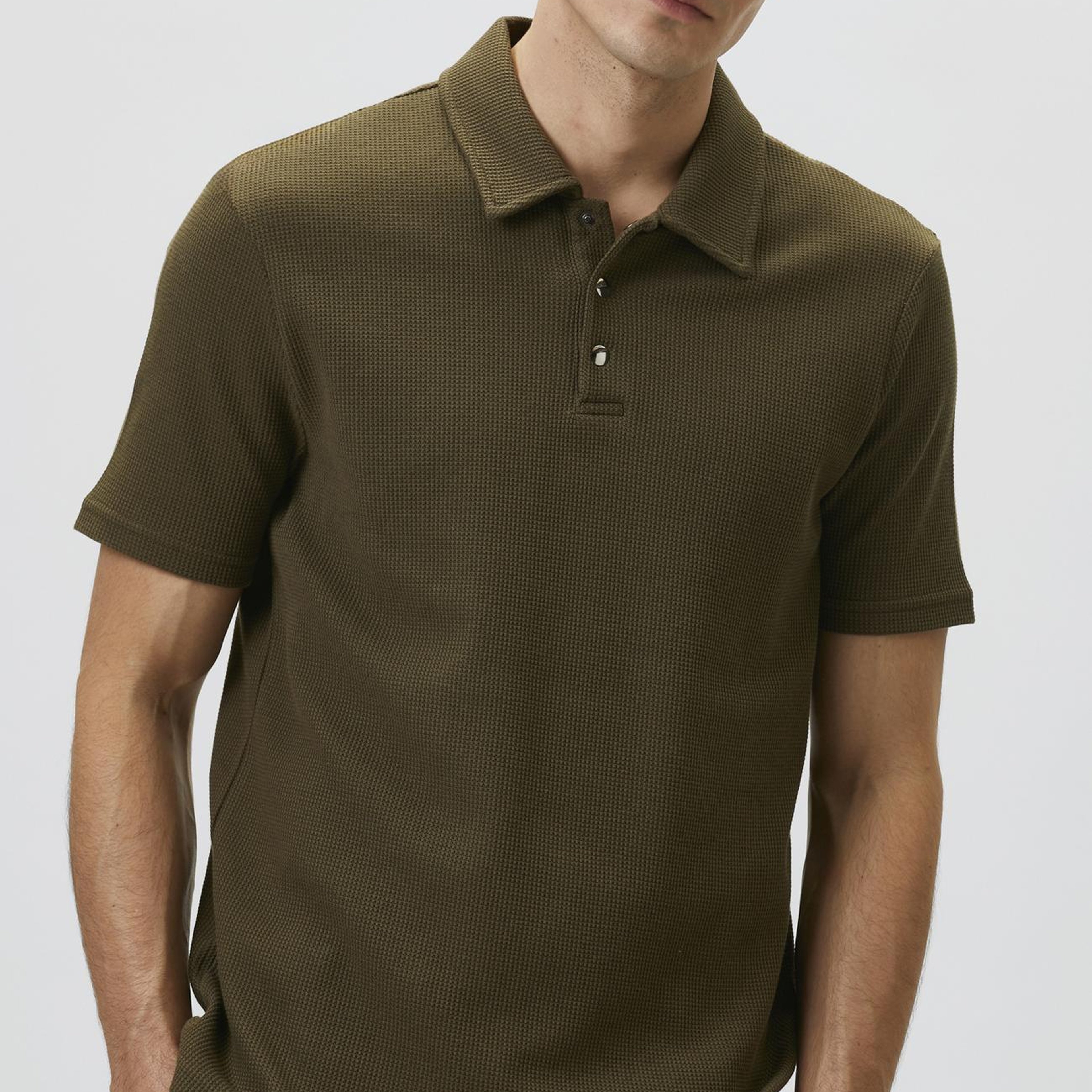 Network Erkek Slim Fit Haki Polo Yaka Waffle T-shirt