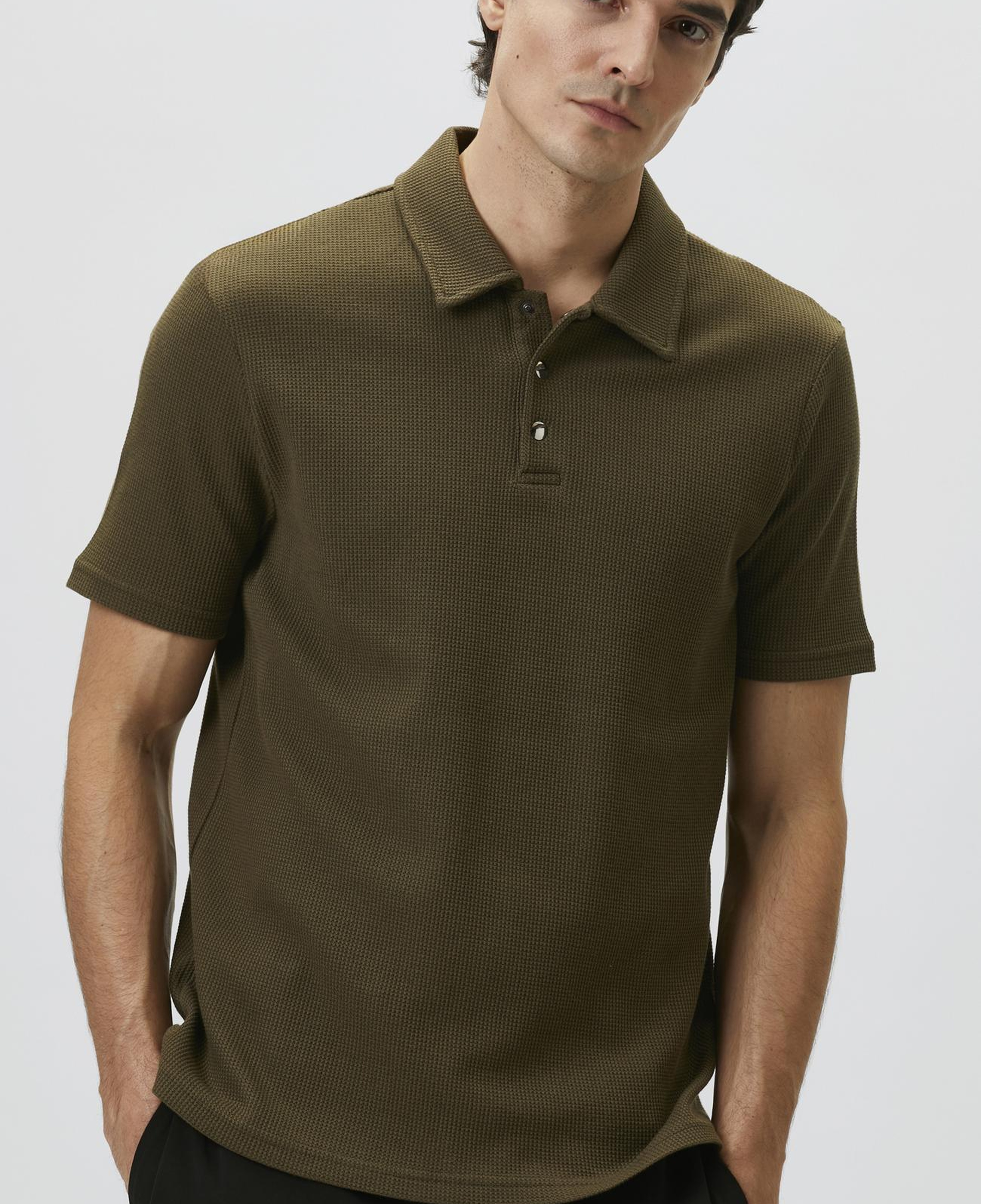 Network Erkek Slim Fit Haki Polo Yaka Waffle T-shirt