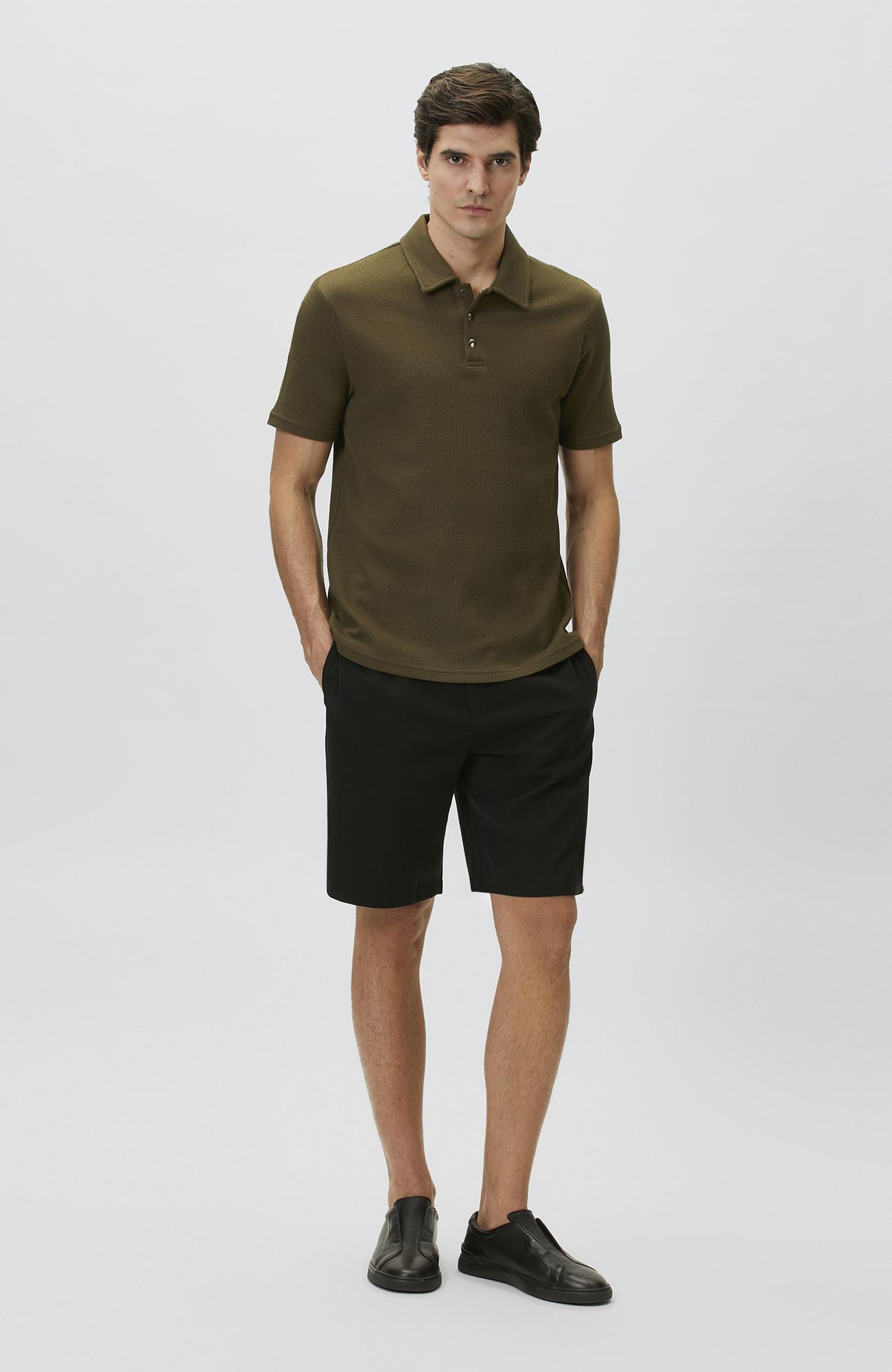 Network Erkek Slim Fit Haki Polo Yaka Waffle T-shirt