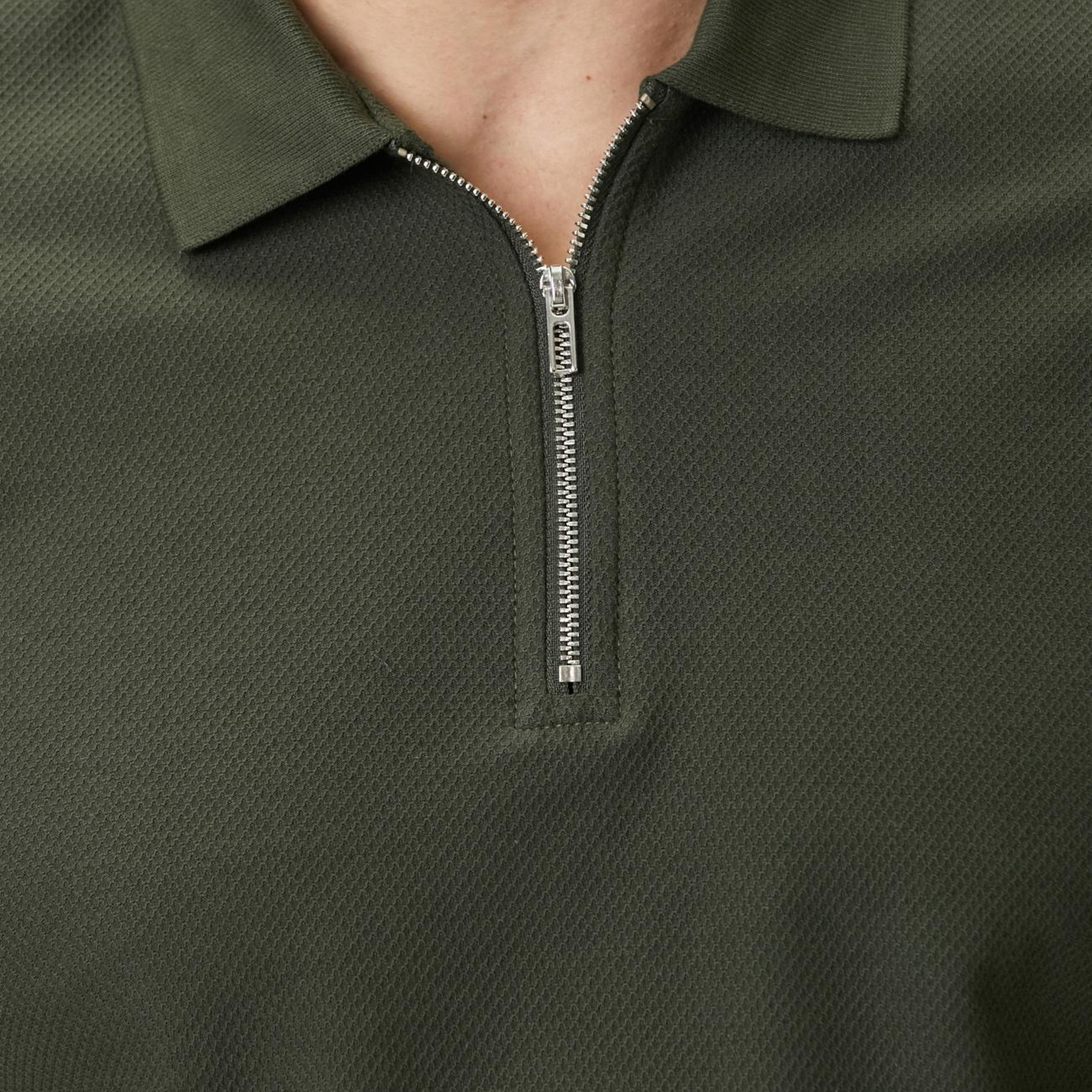 Network Erkek Slim Fit Haki Polo Yaka Jakarlı Pike T-shirt