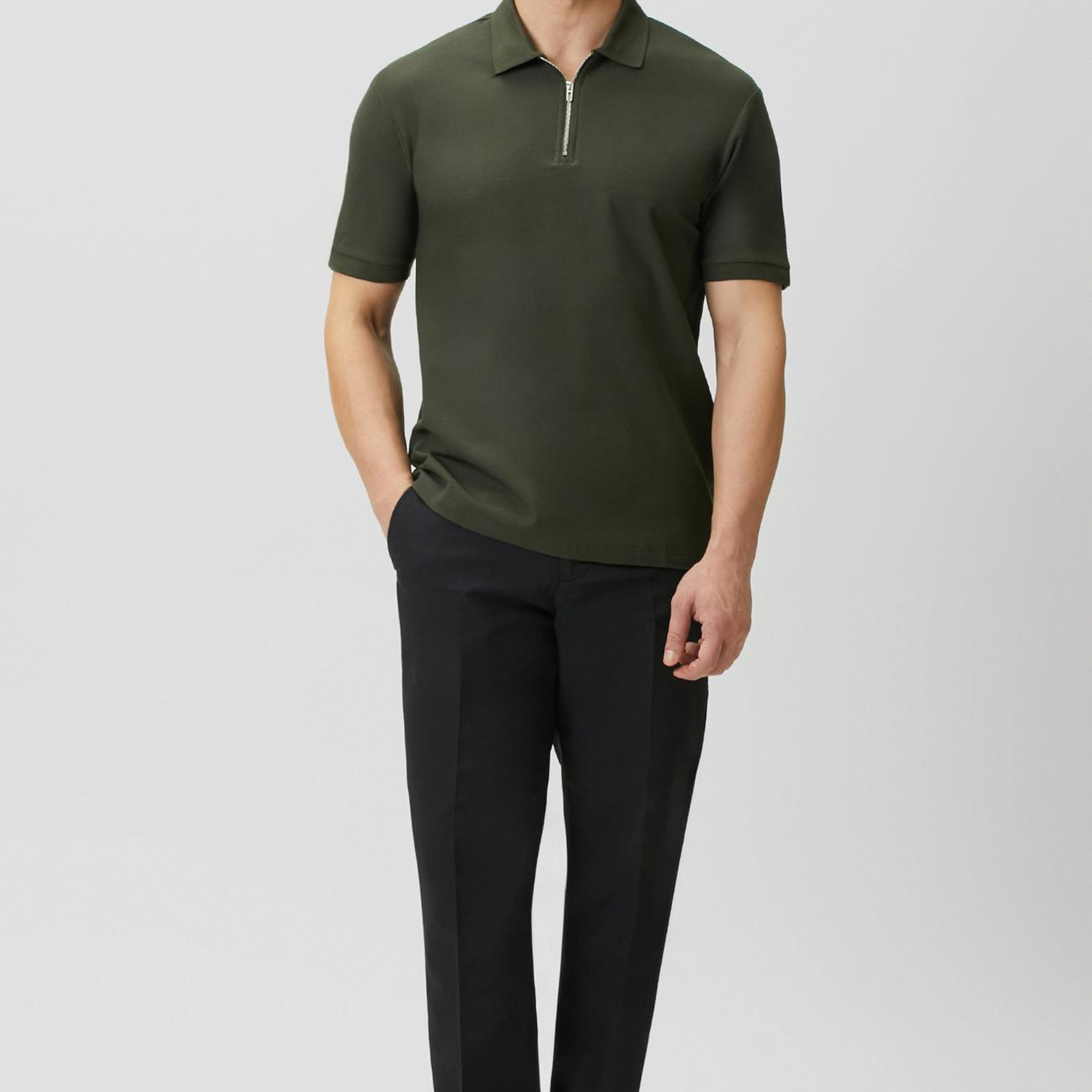 Network Erkek Slim Fit Haki Polo Yaka Jakarlı Pike T-shirt